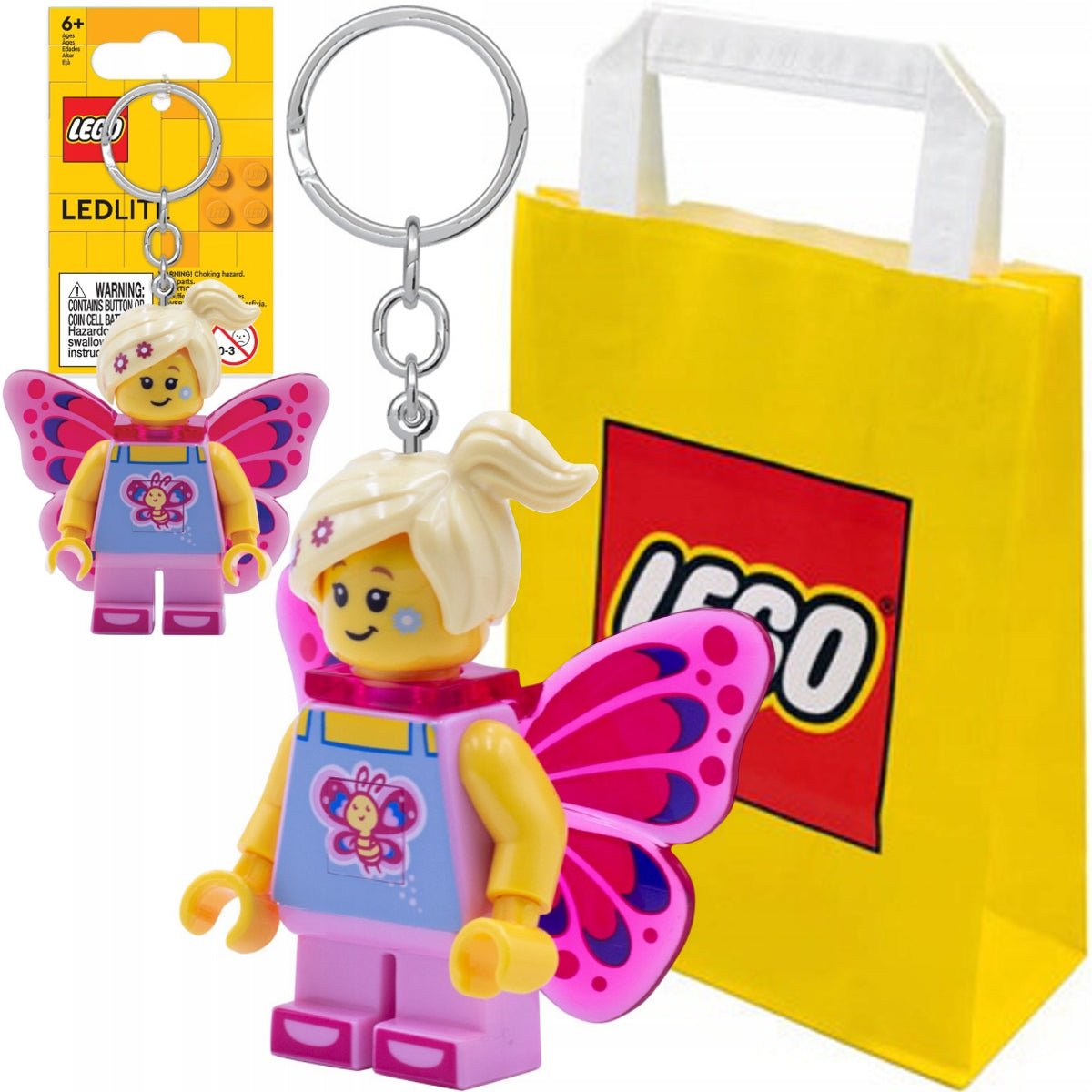 LEGO KEYCHAIN LED FLASHLIGHT BUTTERFLY GIRL BUTTERFLY + GIFT BAG