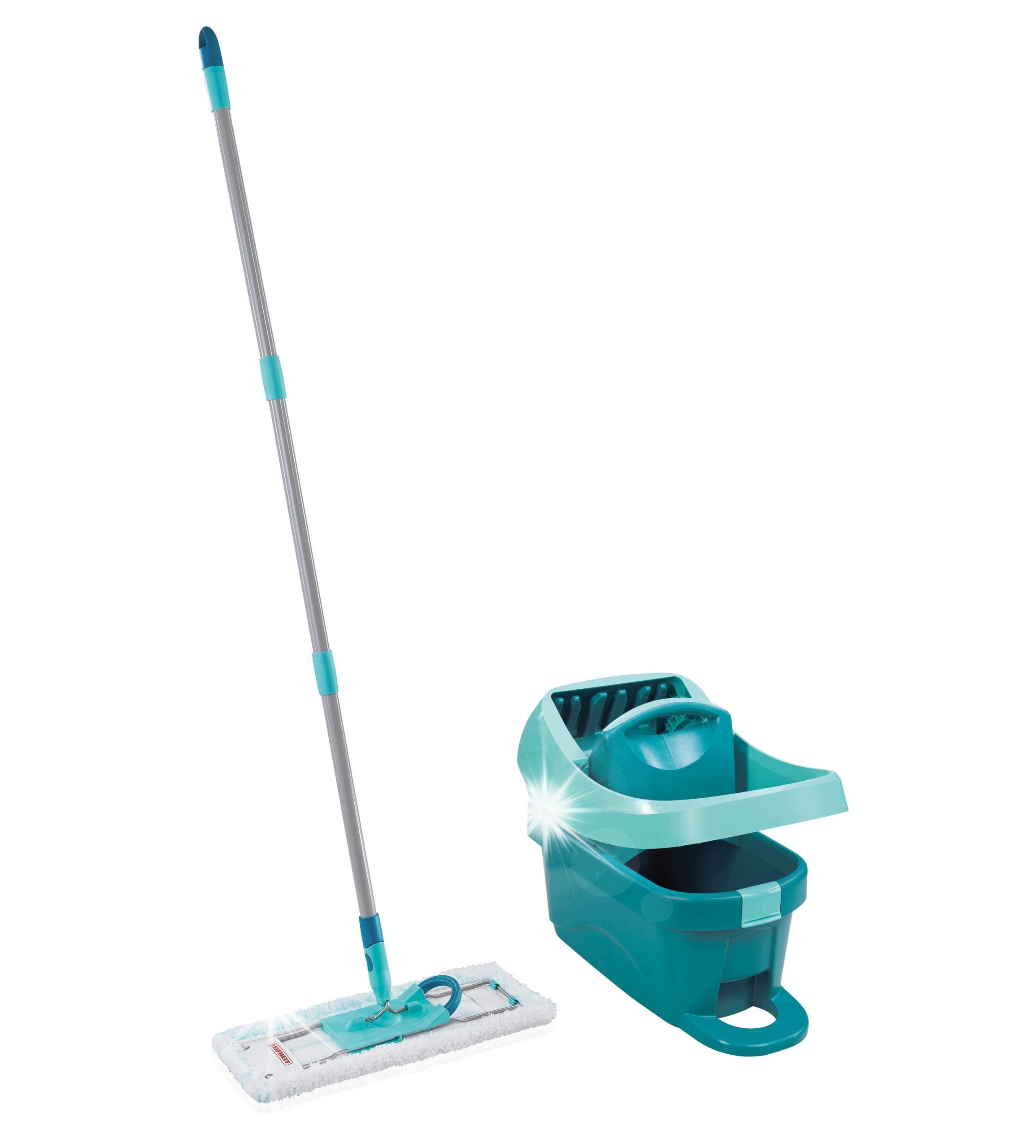 LEIFHEIT FLAT MOP WITH SQUEEZER STICK LARGE BUCKET 8L PROFI 42 CM WHEELS