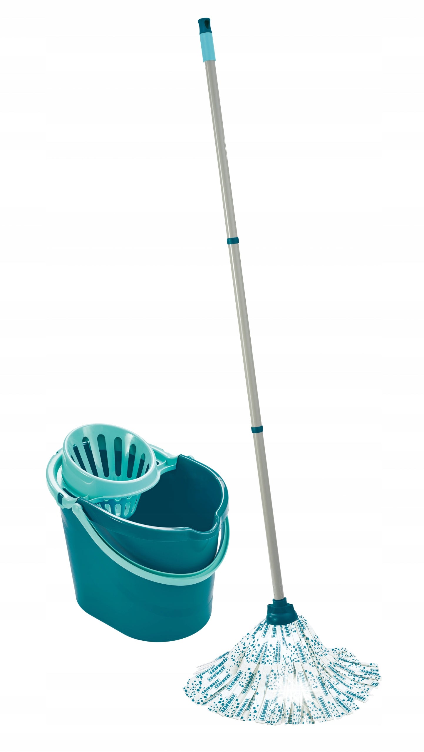 LEIFHEIT STRING MOP WITH BUCKET CENTRIFUGE SQUEEZER 12L BAR 120 CM