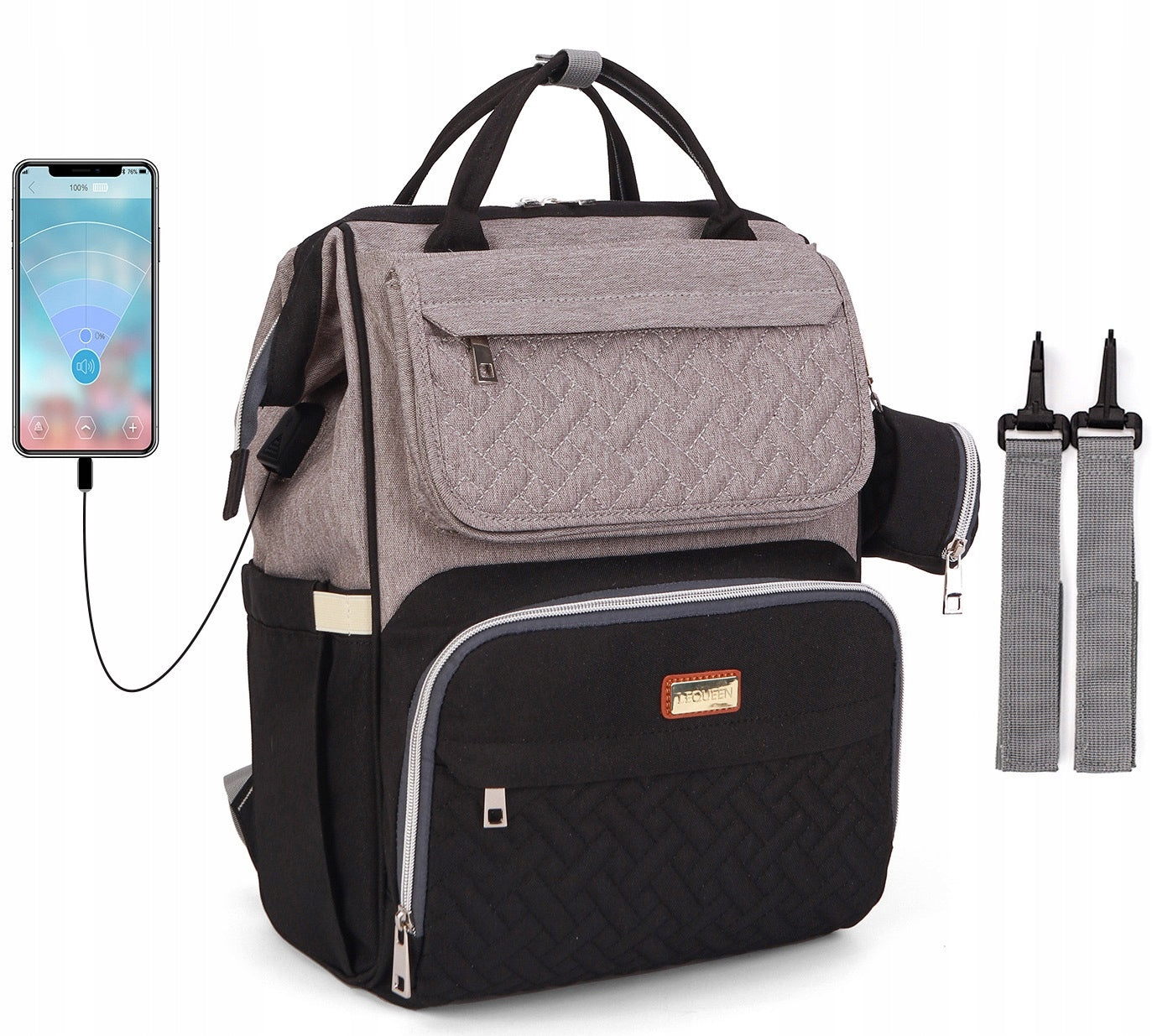 LEQUEEN BACKPACK TRAVEL BAG HANDHELD STROLLER ORGANIZER FOR MOM USB 5in1 Manufacturer code DO WÓZKA PLECAK DLA MAMY KOLORY