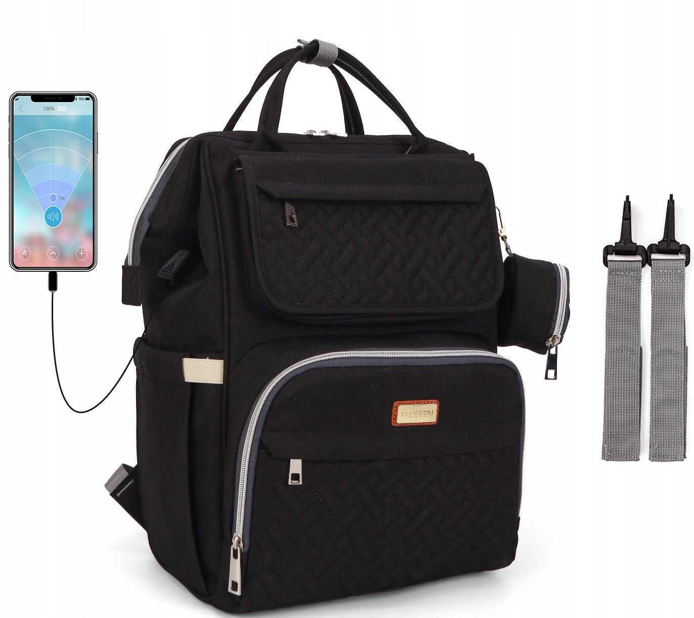 LEQUEEN BACKPACK TRAVEL BAG HANDHELD STROLLER ORGANIZER FOR MOM USB 5in1