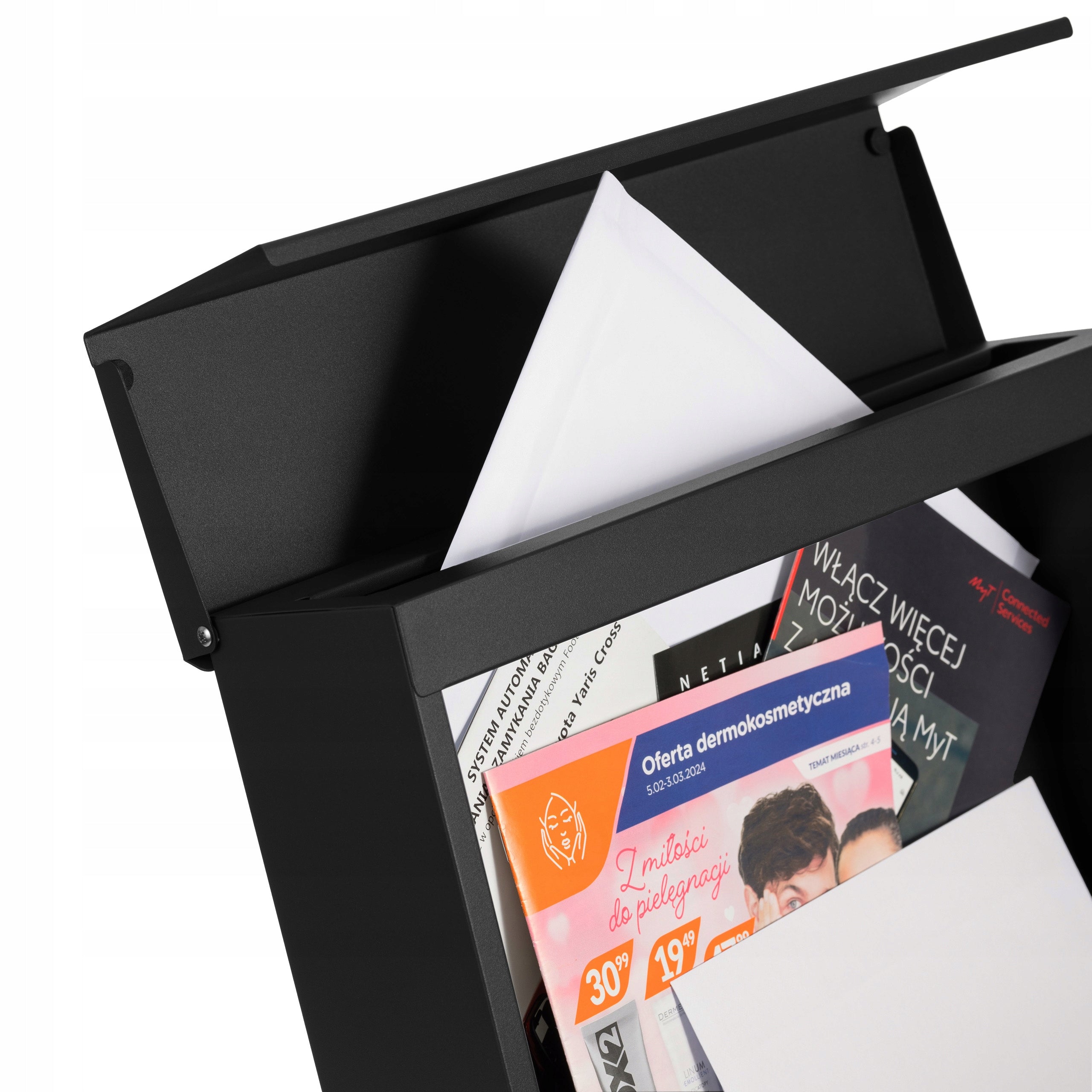 LETTERBOX WITH ADDRESS HOUSE NUMBER UV PRINT IN WOOD COLOR Black Box type slot with a newspaper holder