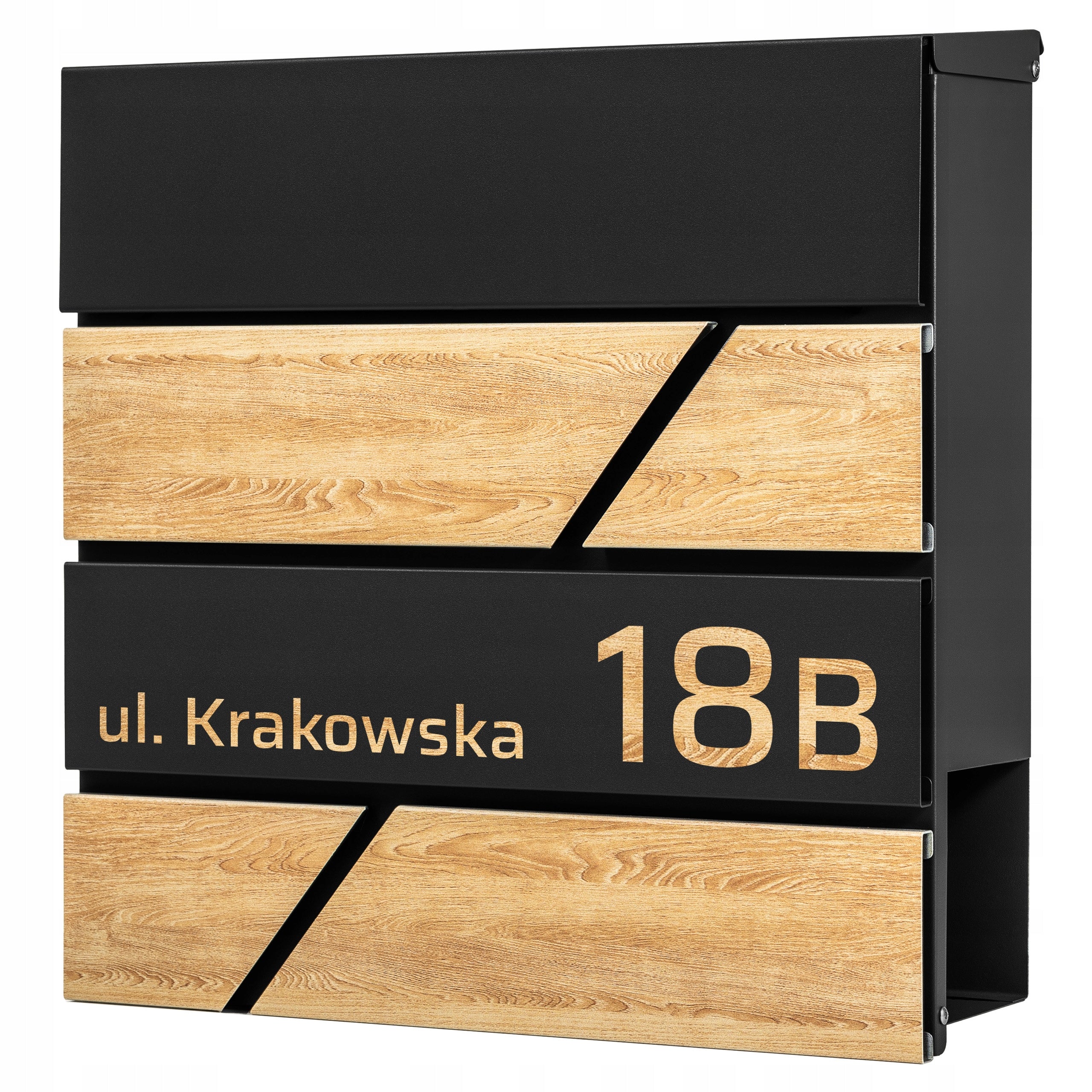 LETTERBOX WITH ADDRESS HOUSE NUMBER UV PRINT IN WOOD COLOR Black