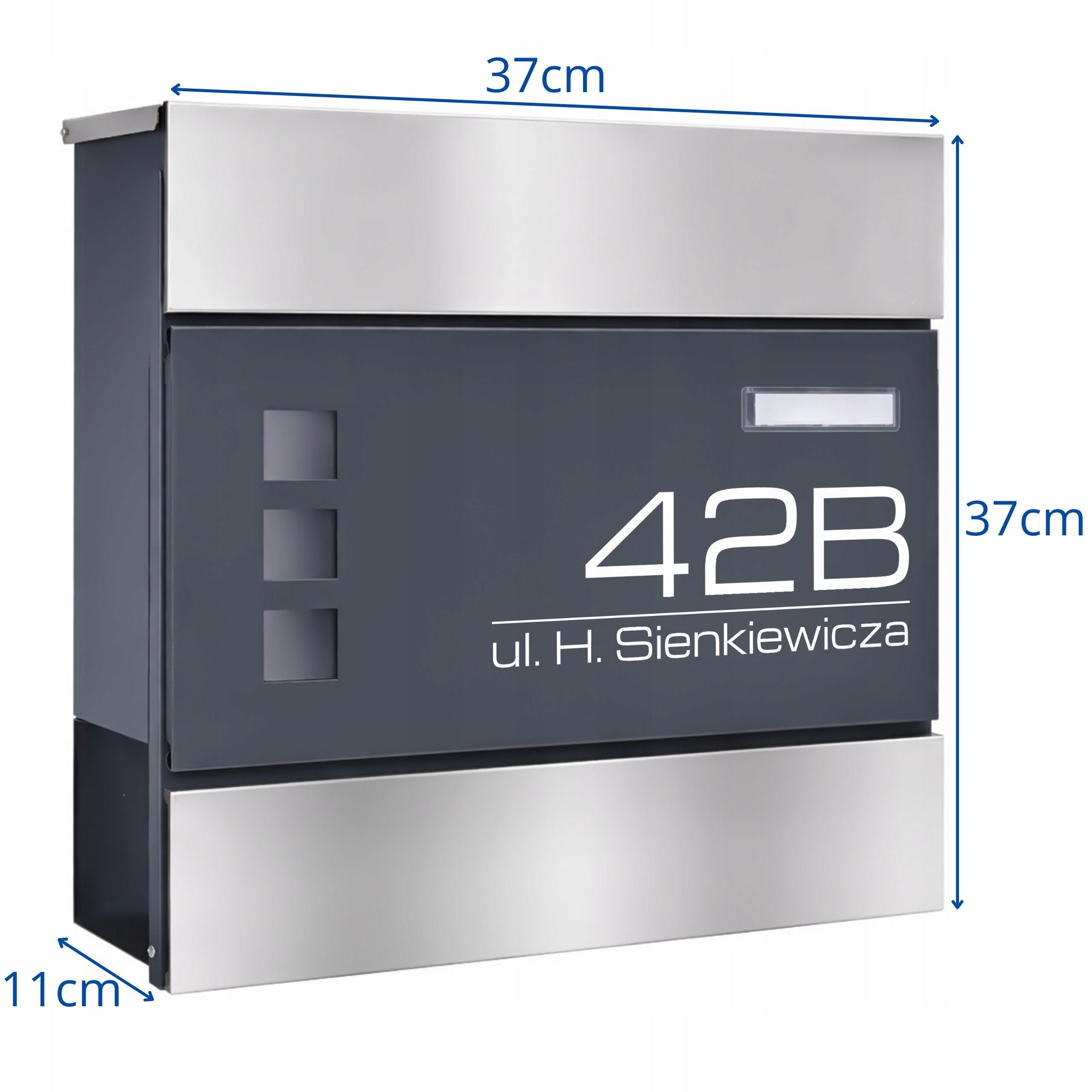 LETTERBOX WITH ADDRESS Inscription House Number UV PRINTING ANTHRACITE + STEEL Brand Verda