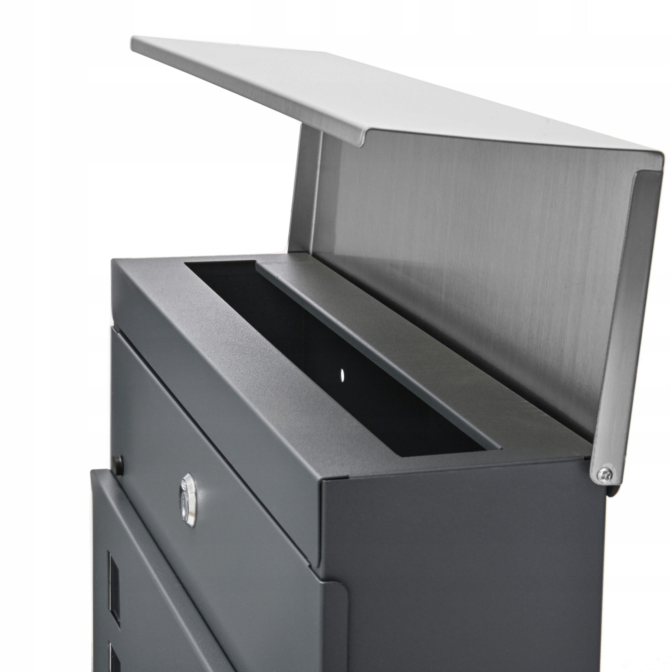 LETTERBOX WITH ADDRESS Inscription House Number UV PRINTING ANTHRACITE + STEEL Product height 37 cm