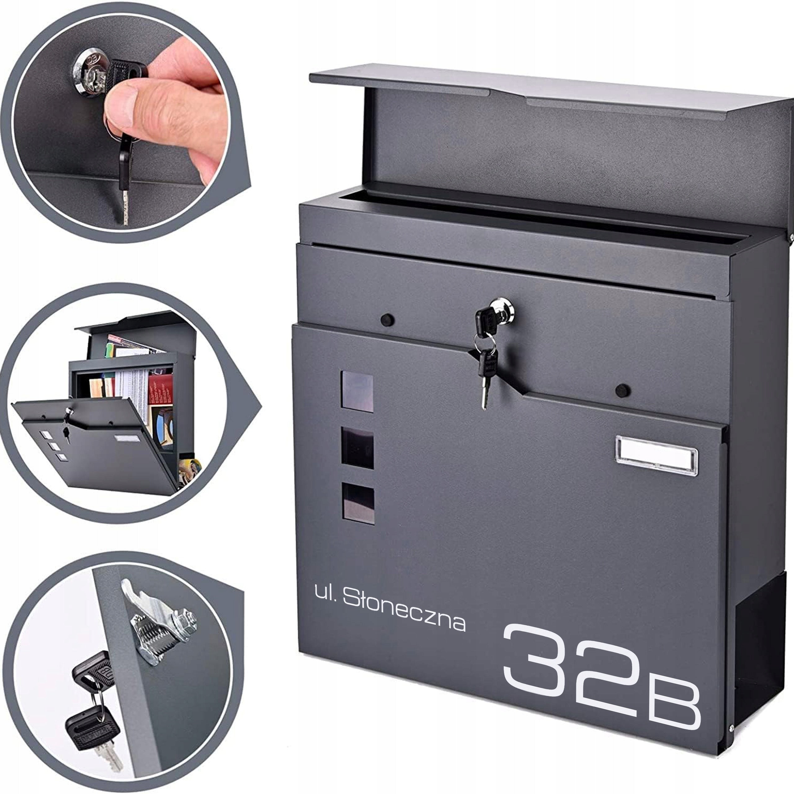 LETTERBOX WITH HOUSE NUMBER INSCRIPTION PRINT UV ANTHRACITE Color gray