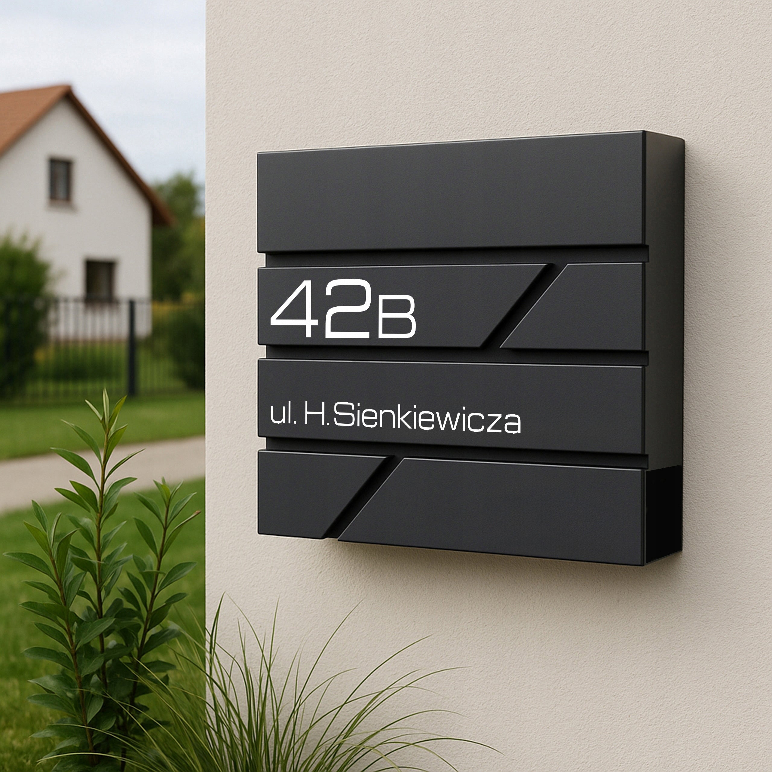 LETTERBOX WITH HOUSE NUMBER INSCRIPTION PRINT UV ANTHRACITE Product height 37 cm