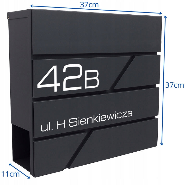 LETTERBOX WITH HOUSE NUMBER INSCRIPTION PRINT UV ANTHRACITE Shade charcoal