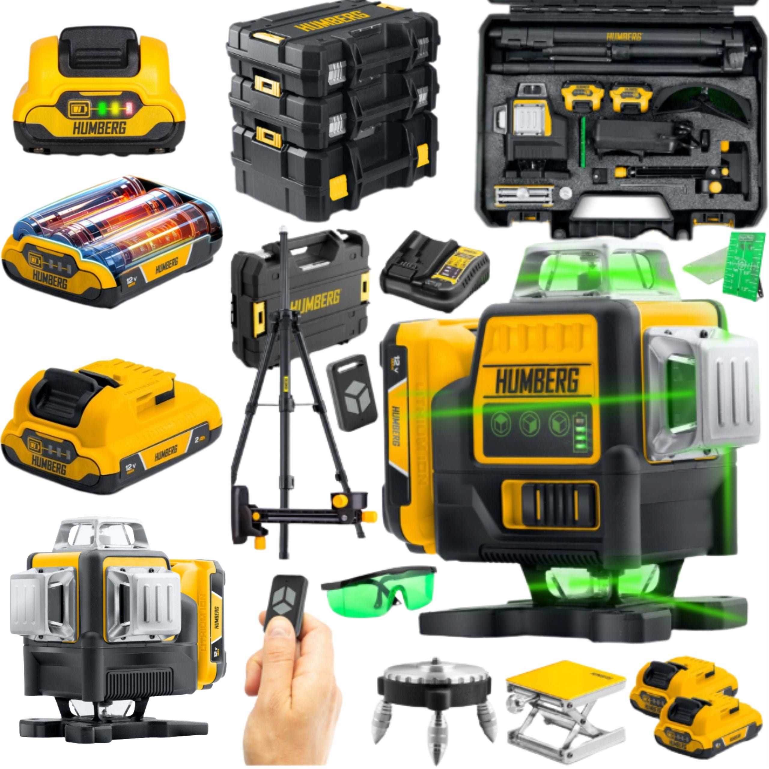 LEVEL LASER 4D Humberg 50m Green Laser 16 Lines Set + Suitcase