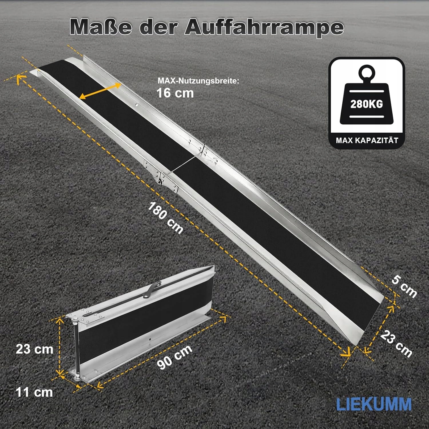 LIEKUMM folding steel ramp 180cm 280kg anti-slip black Brand Liekumm
