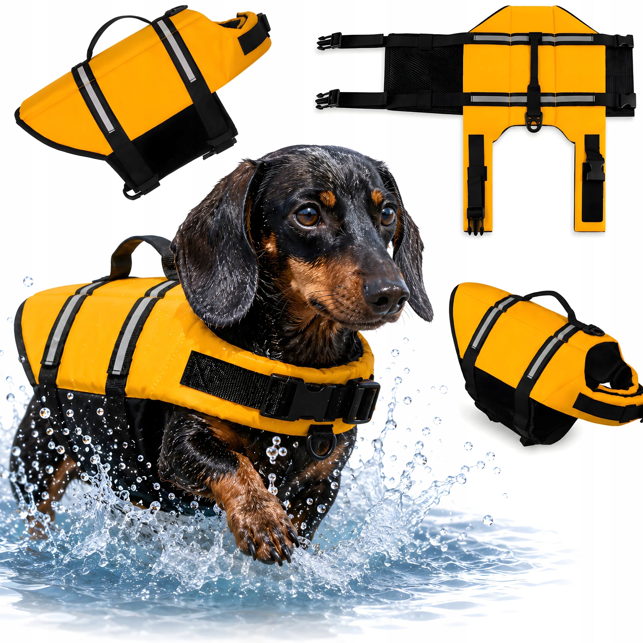 LIFE JACKET 53 CM FOR DOG LIFE VEST SWIMMING S YELLOW REFLECTIVE 4-7 KG