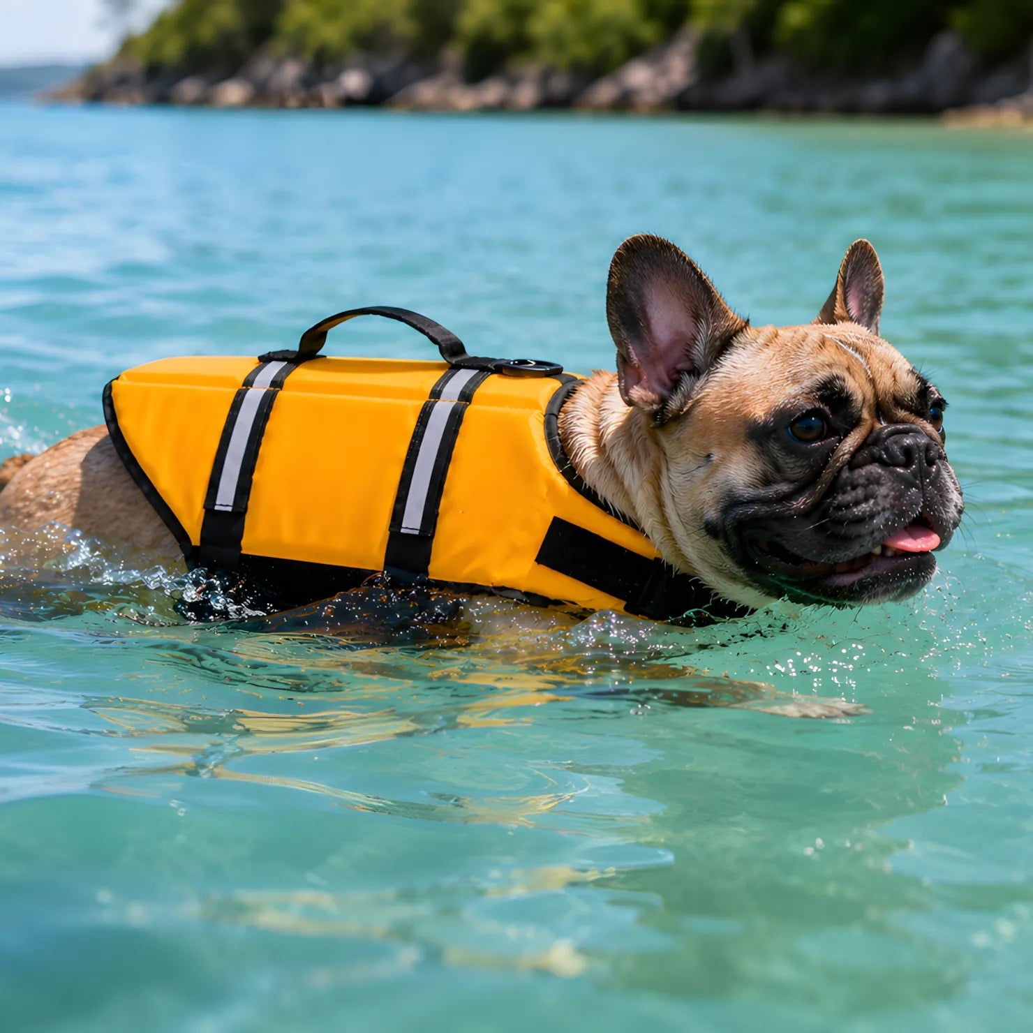 LIFE JACKET 63 CM FOR DOG LIFE VEST SWIMMING M YELLOW REFLECTIVE 7-10 KG Model Kamizelka ratunkowa dla psa Purlov M 7-10 kg