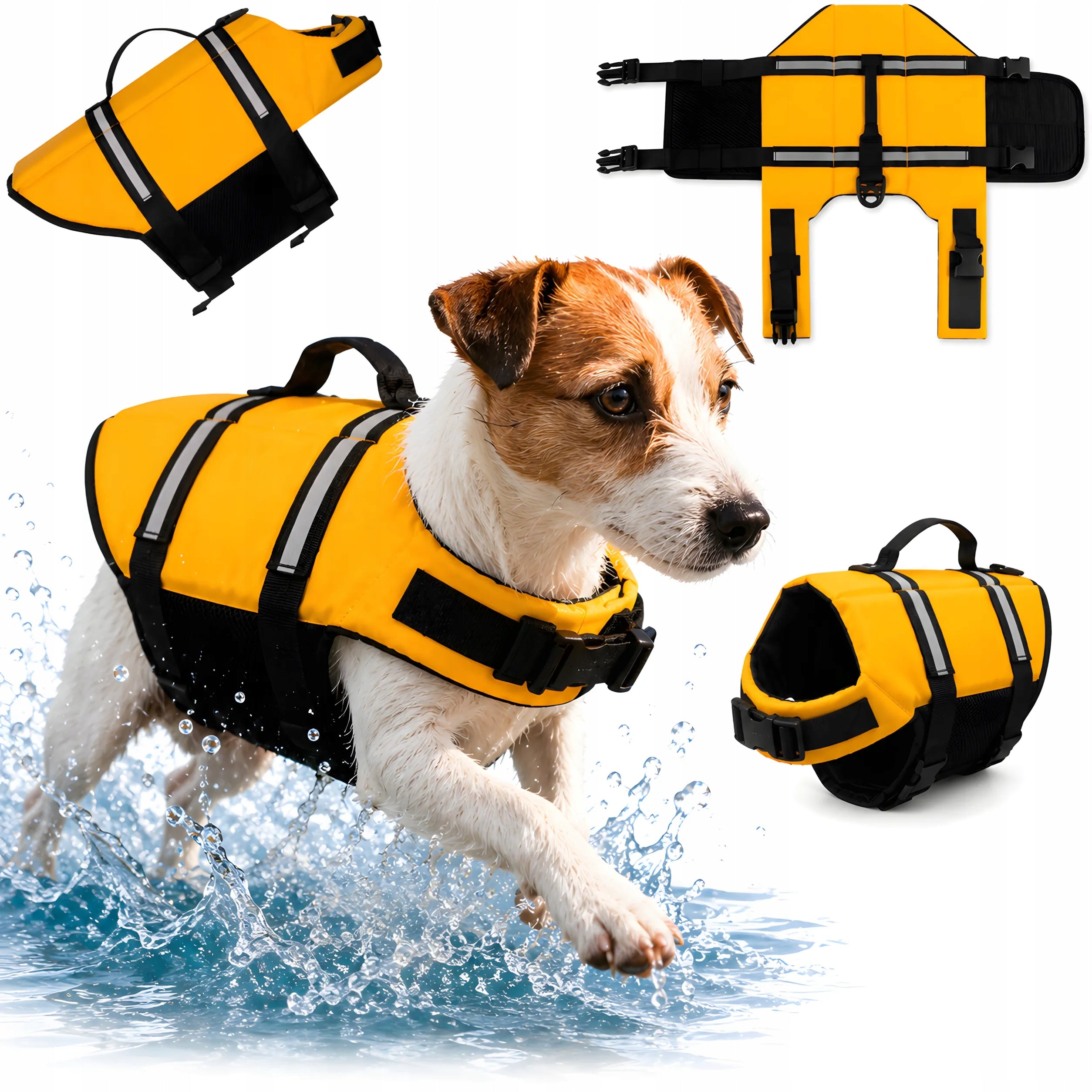 LIFE JACKET 63 CM FOR DOG LIFE VEST SWIMMING M YELLOW REFLECTIVE 7-10 KG