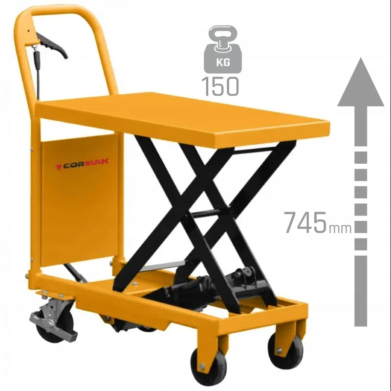 LIFTING TABLE SCISSOR TROLLEY CORMAK TA15B 150KG LIFTING UP TO 745MM