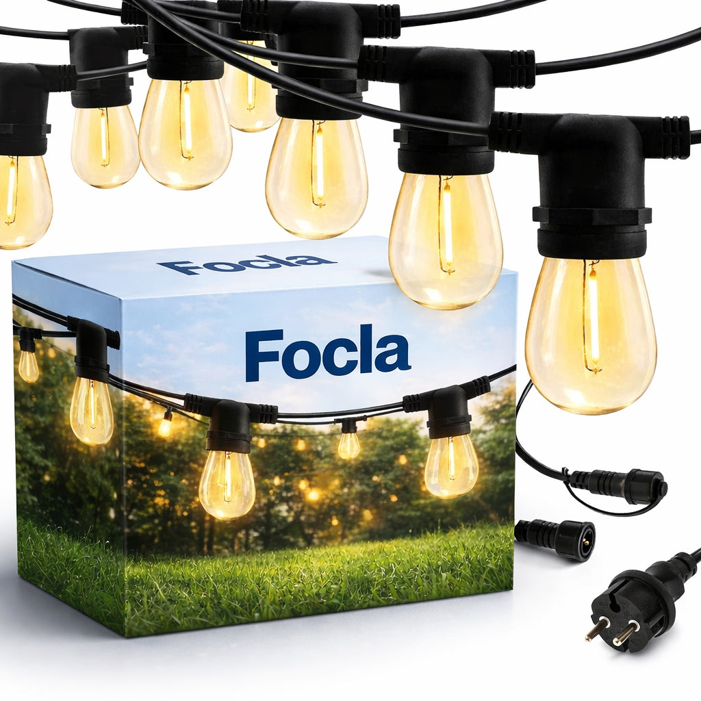 LIGHT GARDEN GARLAND 10m + 10x LED E27 BULBS - WATERPROOF IP65