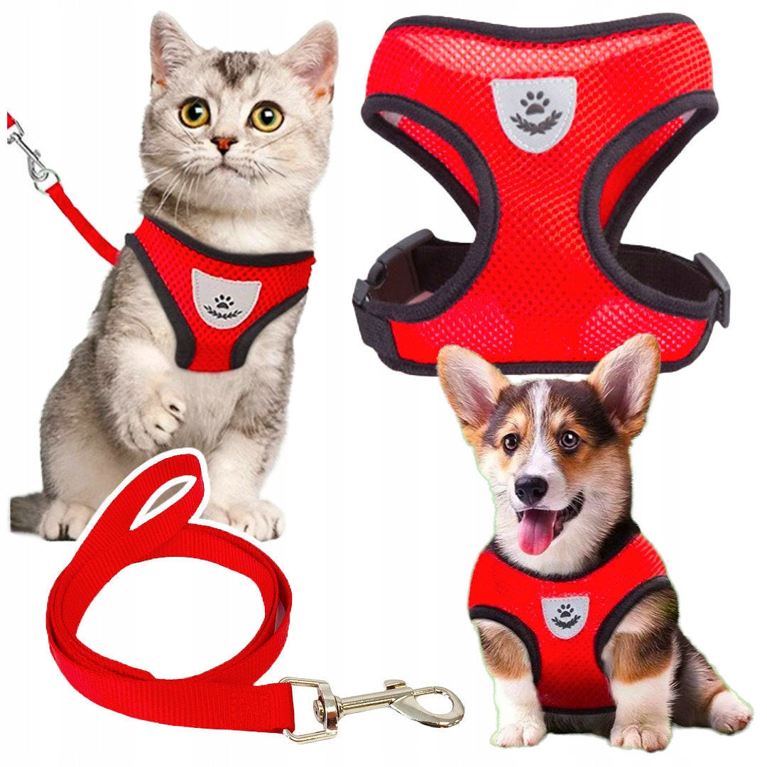 LIGHT RED HARNESS FOR SMALL CAT DOG + LEASH 120CM SIZE M