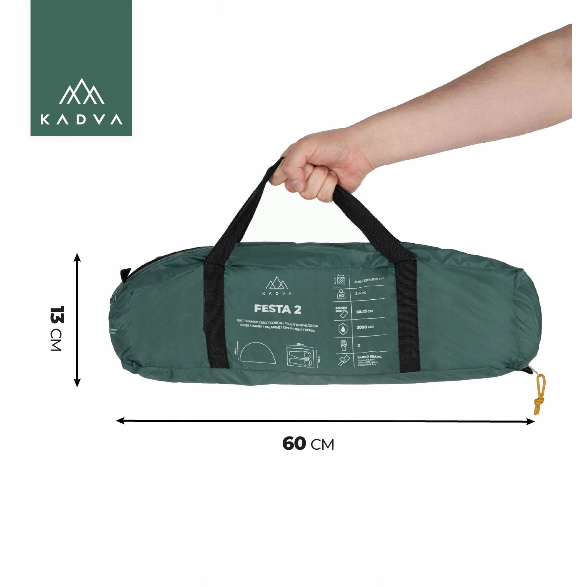 LIGHT SMALL TWO-PERSON CAMPING TENT KADVA FESTA 2 TOURIST 2,3KG Packaging status original