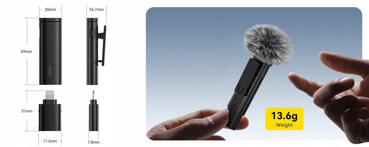 LIGHTNING WIRELESS TIE MICROPHONE FOR IPHONE 70 mAh Ulanzi WM-10-I Packaging status original