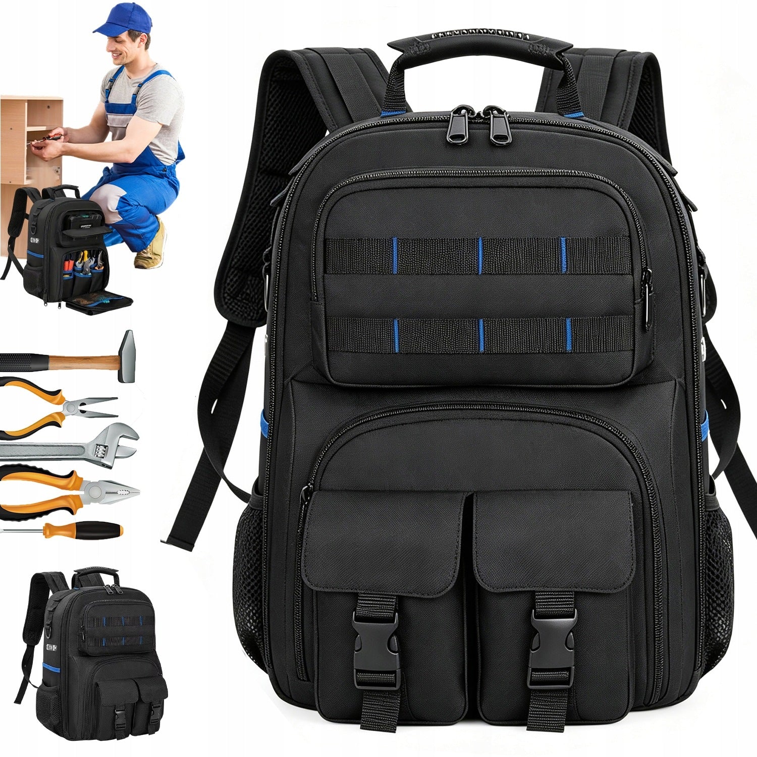 LIGHTWEIGHT ASSEMBLY TOOL BACKPACK FOR ELECTRICIAN WITH PLENTY OF COMPARTMENTS