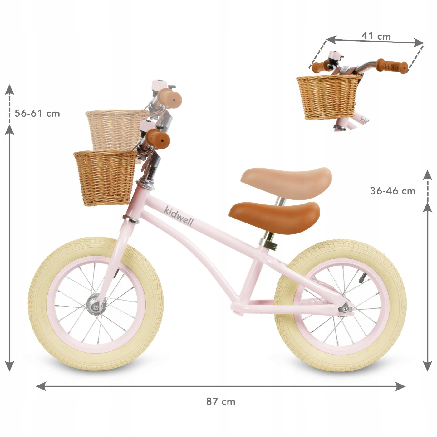 LIGHTWEIGHT BALANCE BIKE KIDWELL CLASSY PUMPED WHEELS 12" WITH BASKET RIDER Brake none