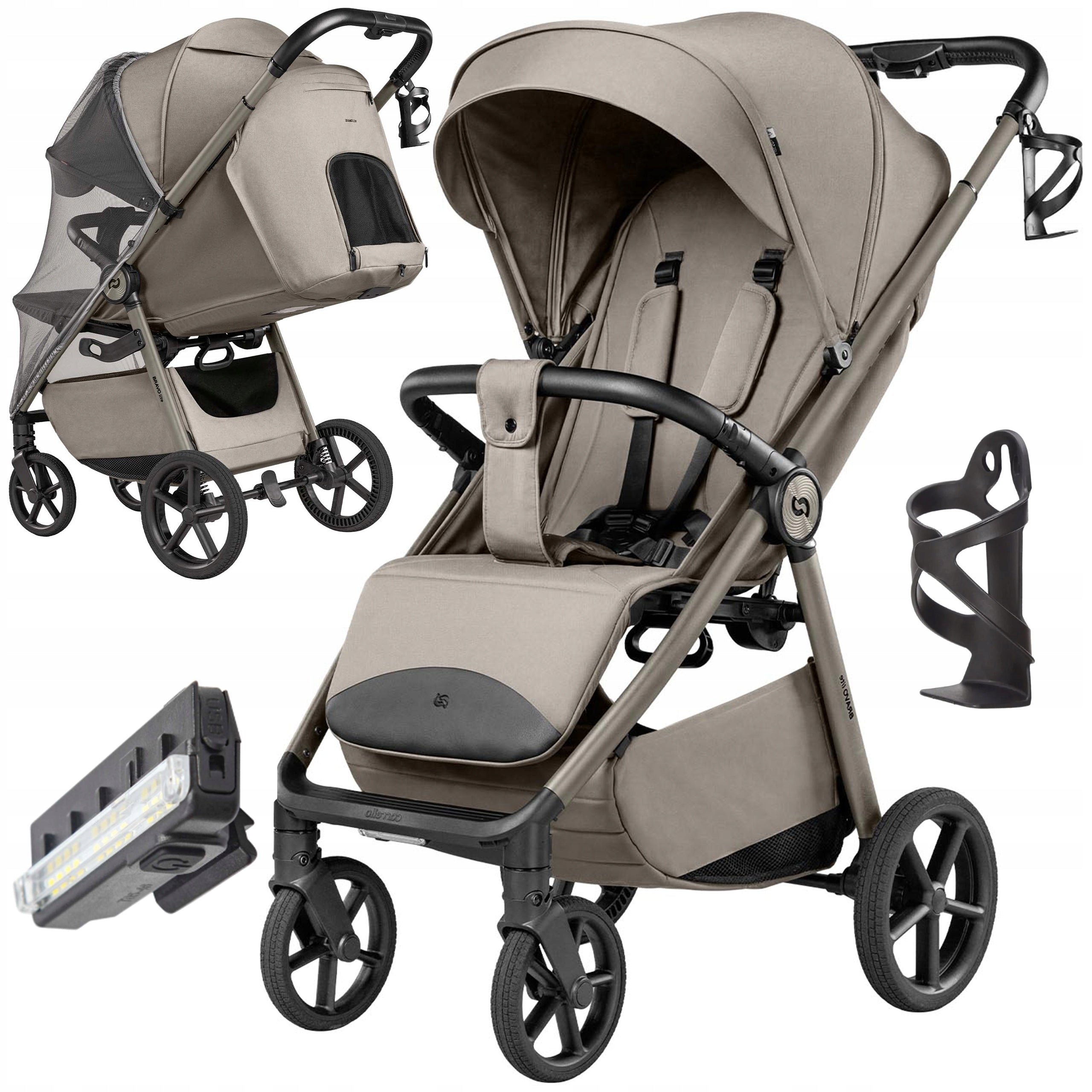 LIGHTWEIGHT STROLLER BRAVO Lite DELUXE LARGE WHEELS LED ACCESSORIES