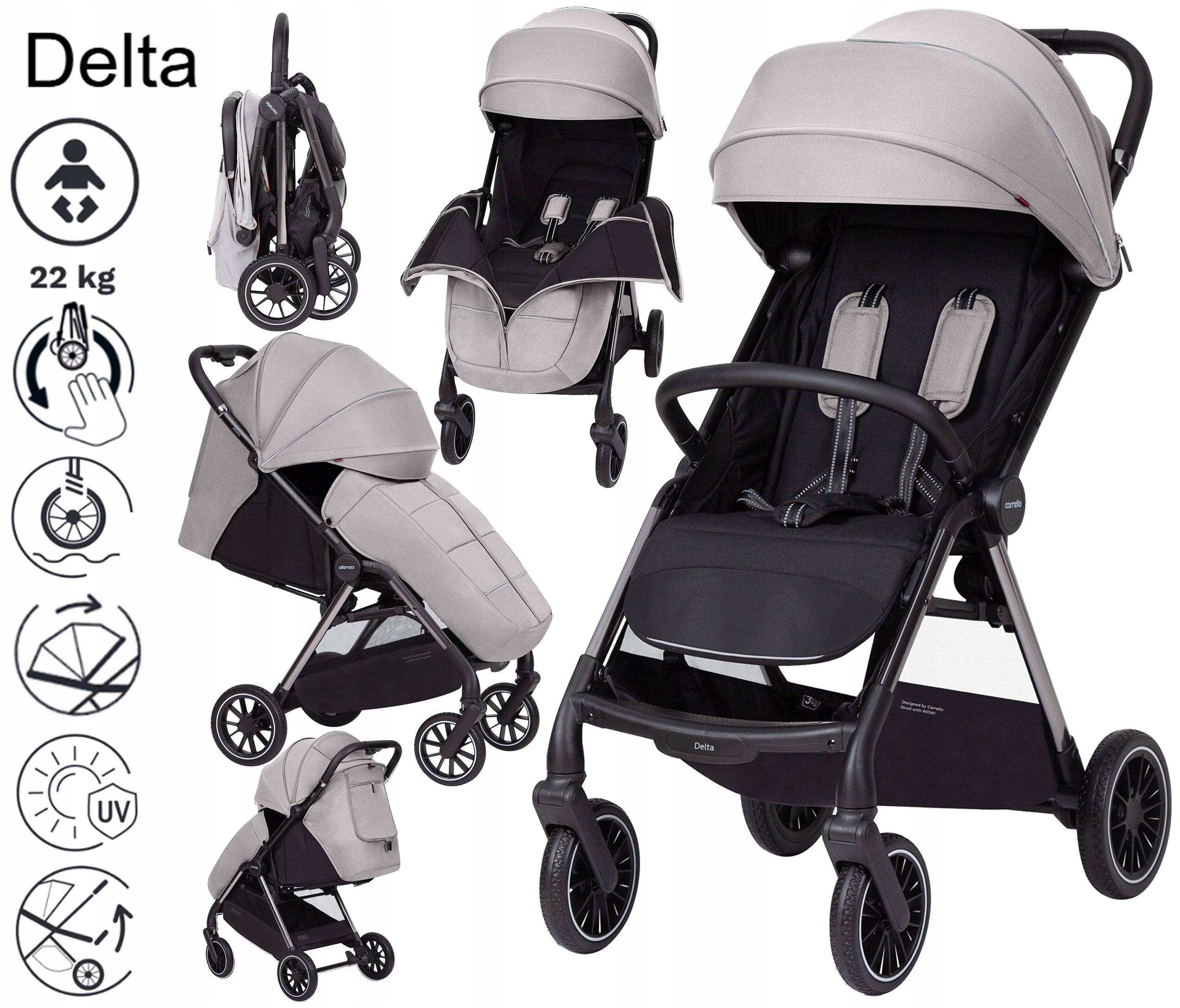 LIGHTWEIGHT STROLLER FOR BABY CUSHIONING LARGE WHEELS ADJUSTMENT 0-22 KG Brand Carrello