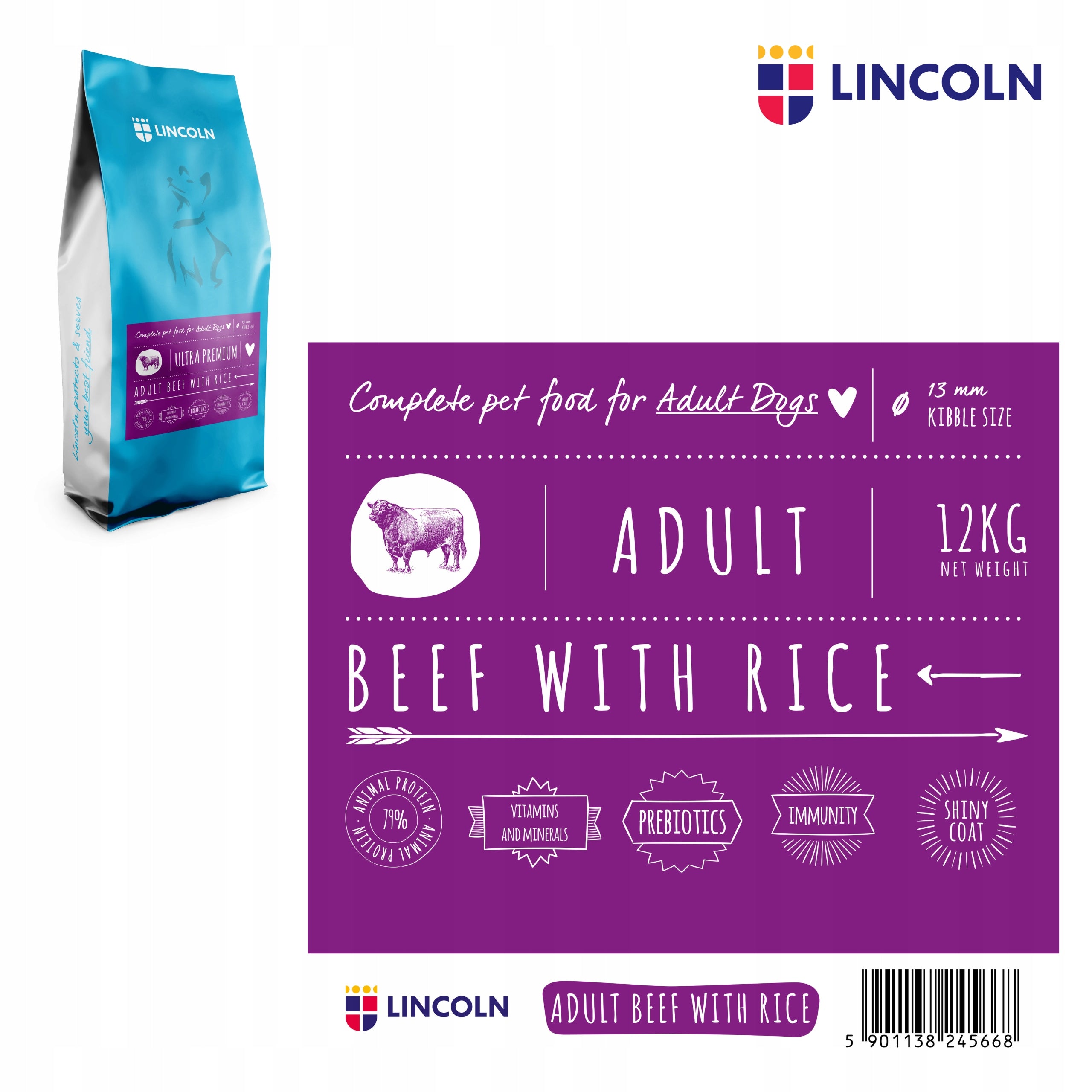 LINCOLN BEEF 12KG DRY FOOD SHEEPDOG LAMBRADOR HUSKY BEAGLE AMSTAFF Manufacturer code Lincoln Adult Beef Rice