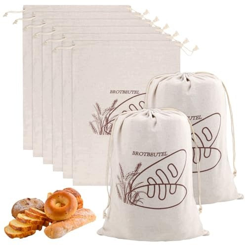 LINEN BREAD BAGS BEIGE REUSABLE SET OF 8 PIECES FOR HOME Brand no brand