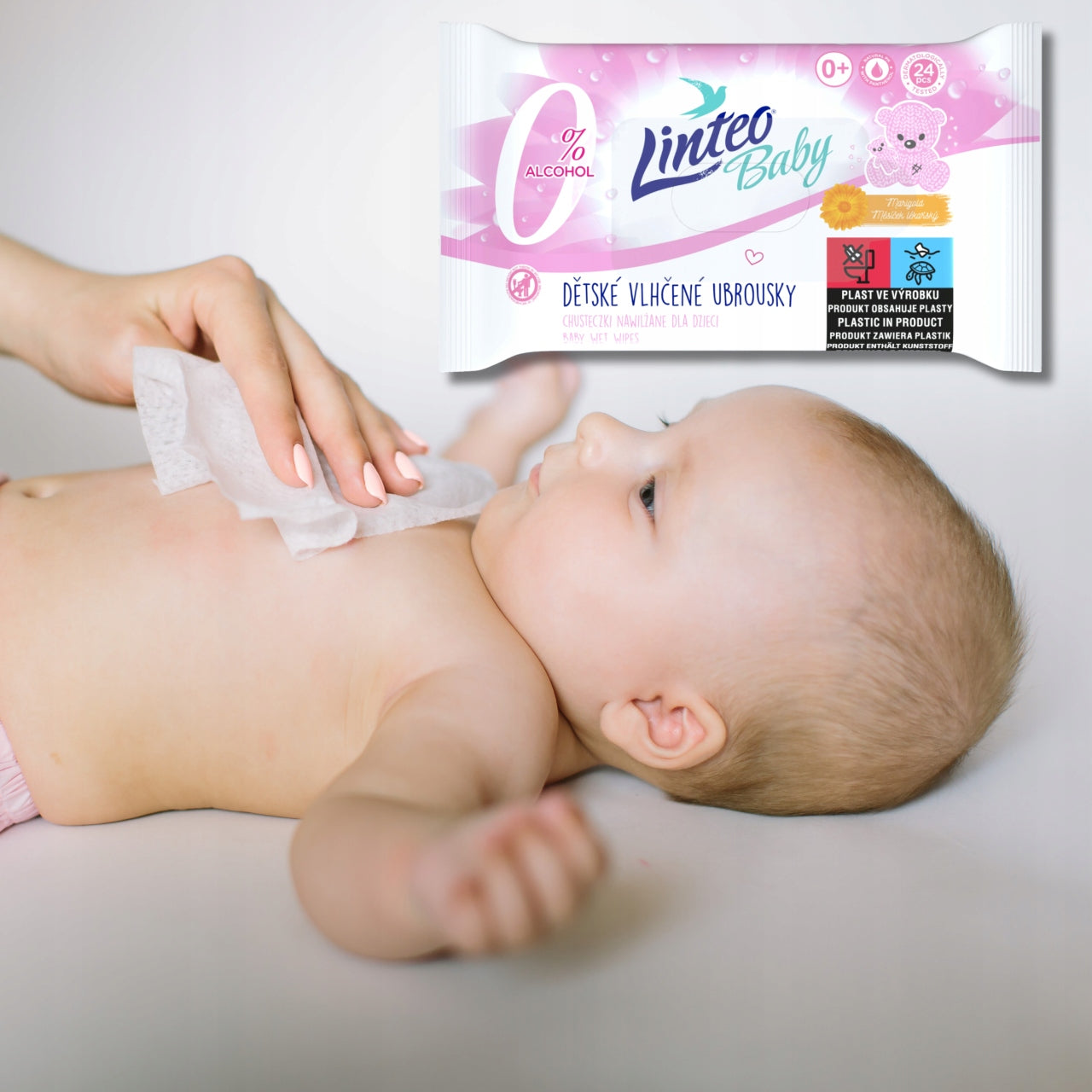 LINTEO Baby Wipes Moisturized Baby Paraben Free with Calendula 24pcs x2 Packaging status original