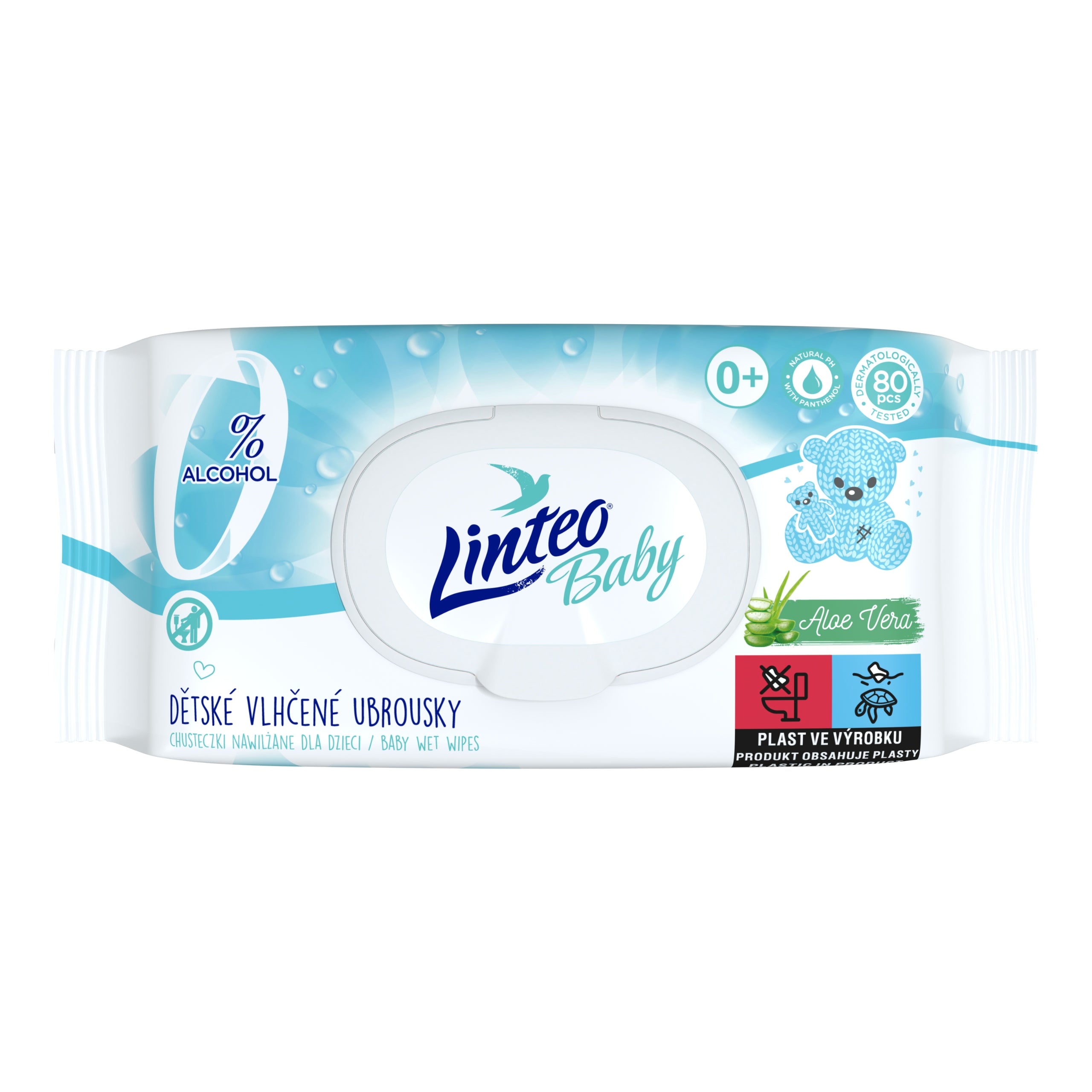LINTEO Baby Wipes Moisturized Children with Aloe 80pcs.x2 Packaging status original