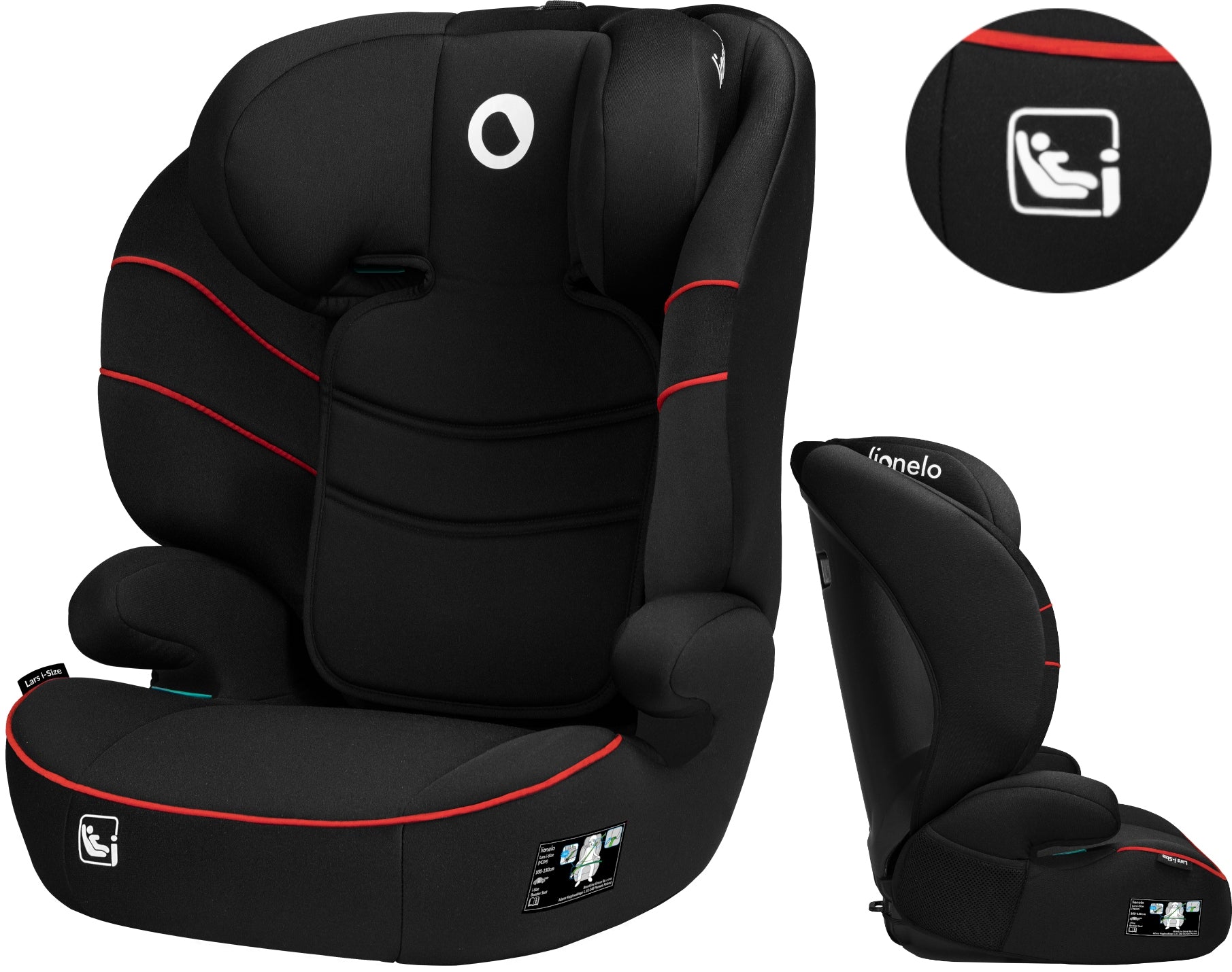 LIONELO CAR SEAT LARS I-SIZE SPORT BLACK RED 100-150 CM