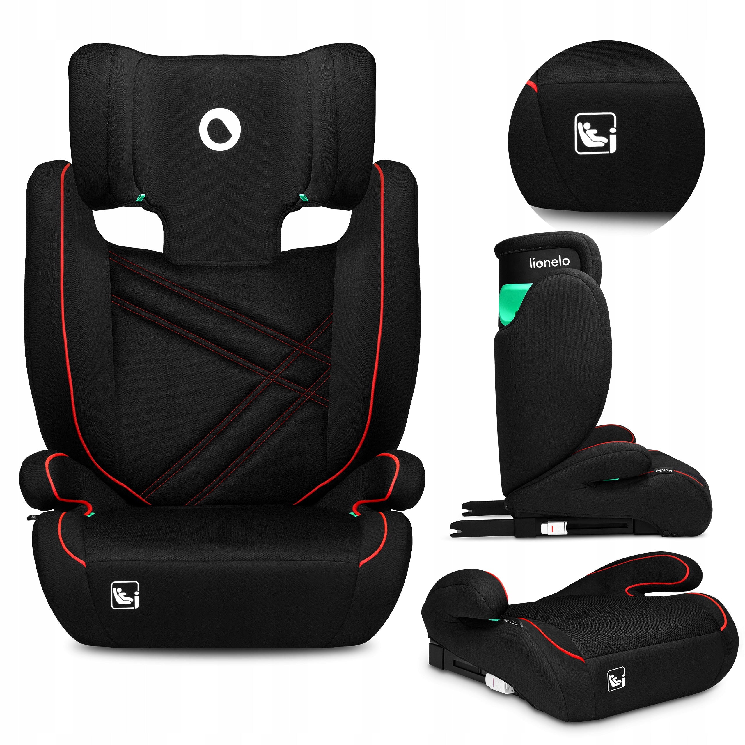 LIONELO Car seat HUGO i-Size 100-150cm ISOFIX 15-36 Sport black