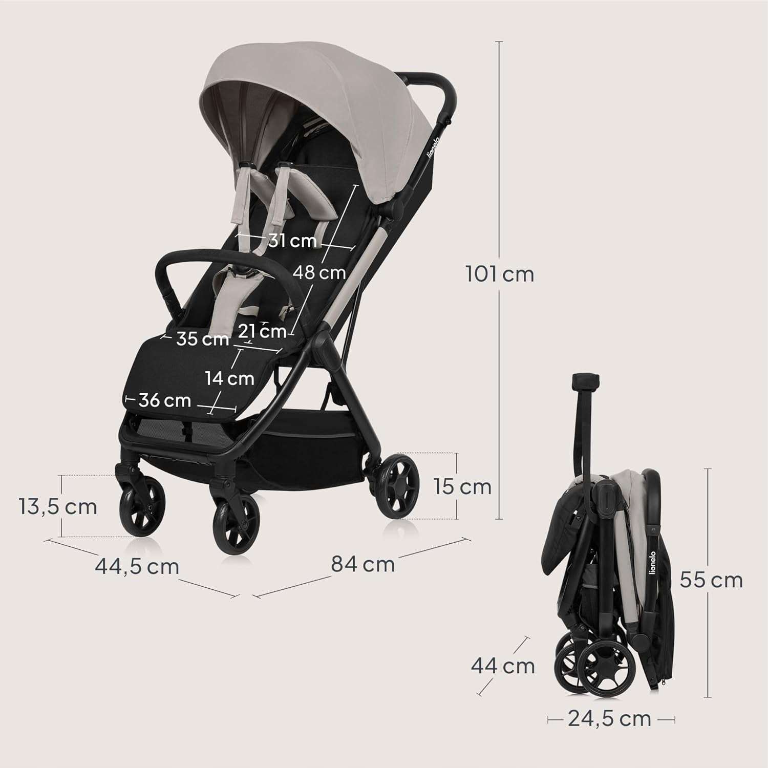 LIONELO Julie Air Stroller for children up to 22 kg from 6 m to 4 years Manufacturer code LO-JULIE AIR GREY STONE