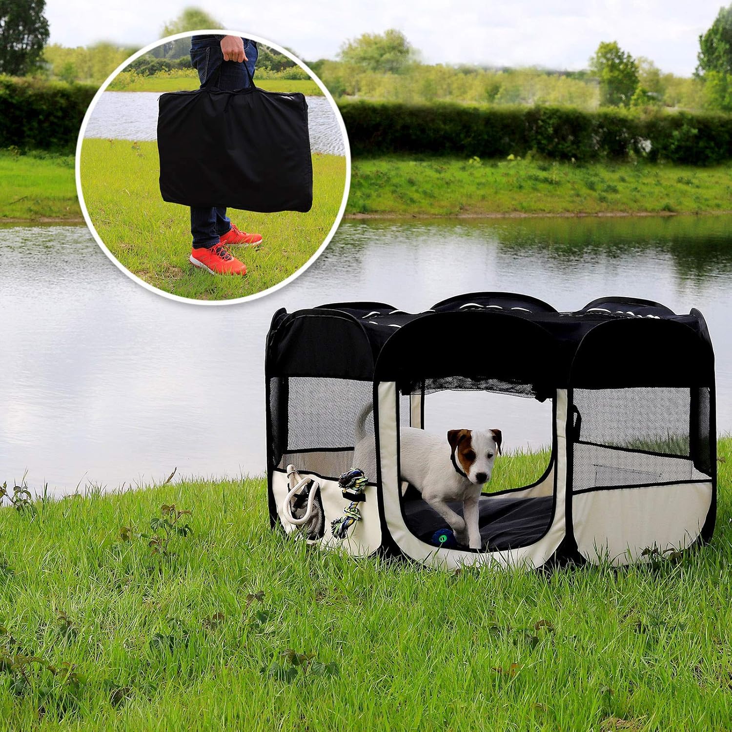 LIONTO PLAYPEN FOR PUPPIES FOLDING POP-UP 110X64 CM BLACK AND BEIGE Brand Lionto