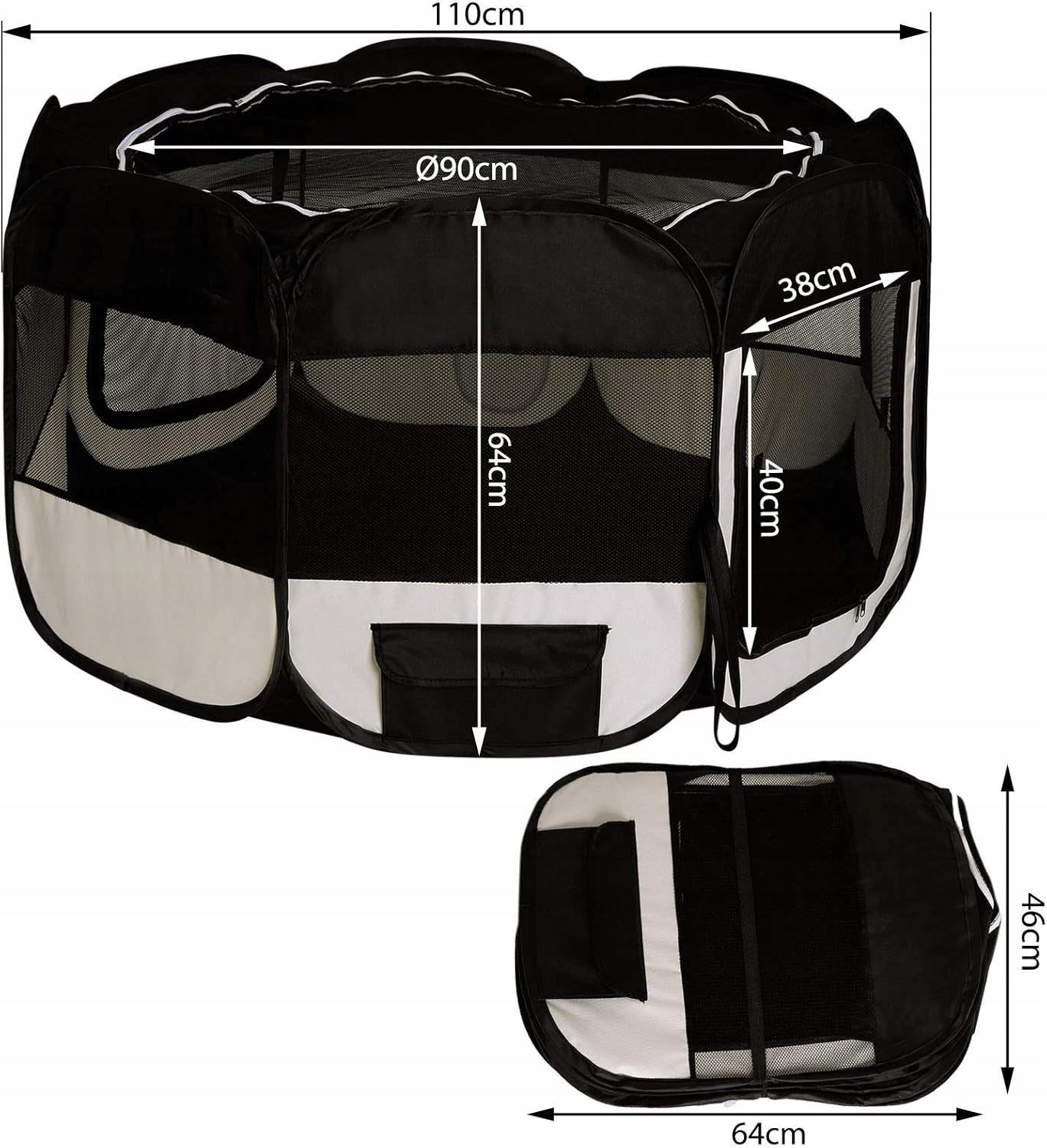 LIONTO PLAYPEN FOR PUPPIES FOLDING POP-UP 110X64 CM BLACK AND BEIGE Kind playpen