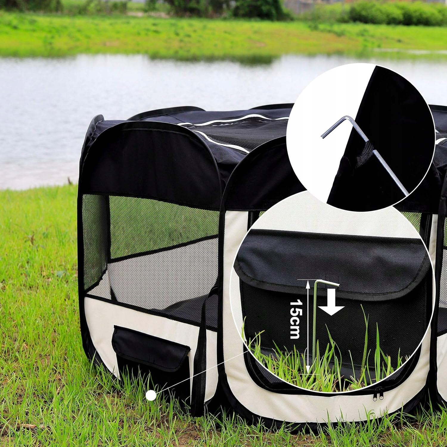 LIONTO PLAYPEN FOR PUPPIES FOLDING POP-UP 110X64 CM BLACK AND BEIGE Length 110 cm
