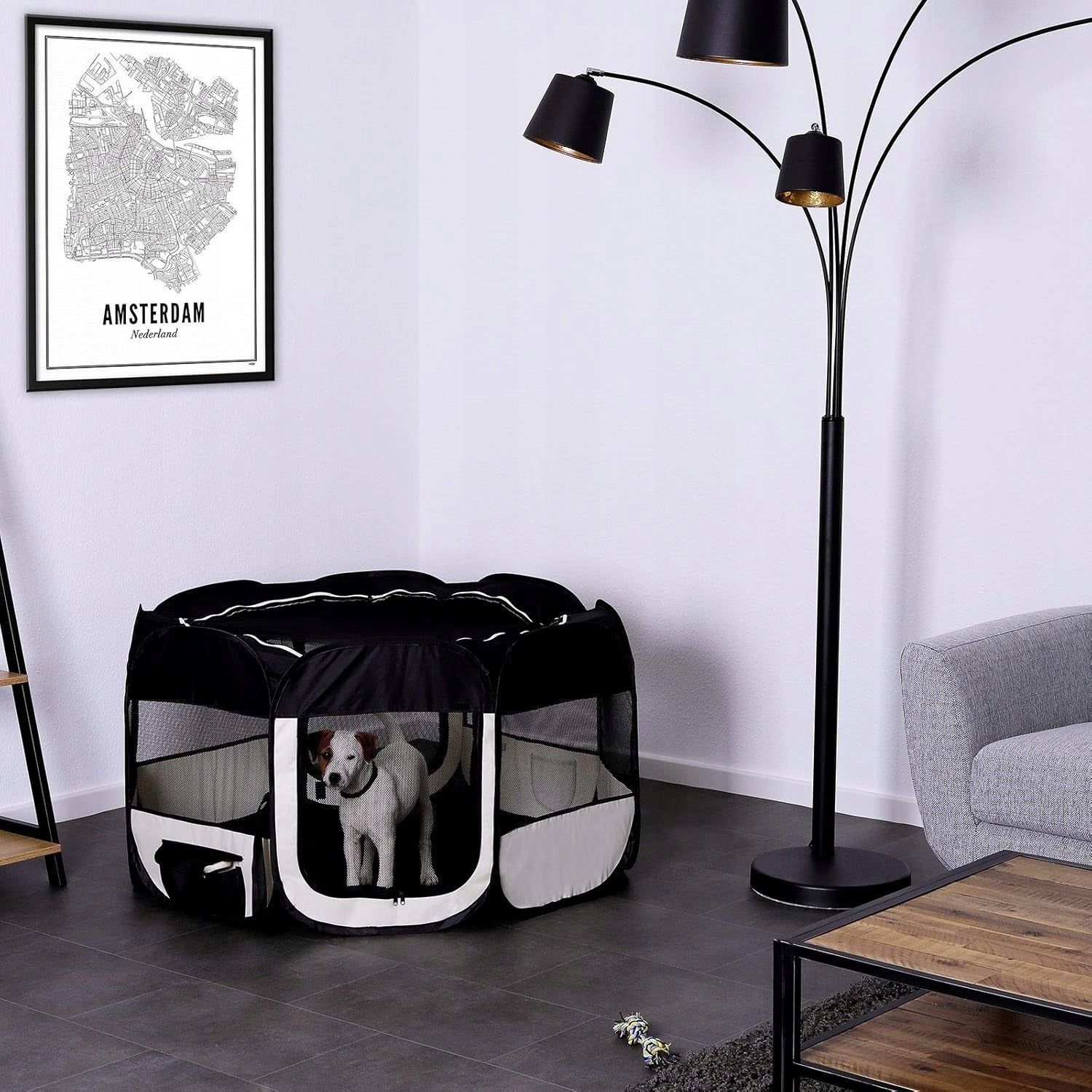 LIONTO PLAYPEN FOR PUPPIES FOLDING POP-UP 110X64 CM BLACK AND BEIGE Manufacturer code PP00256