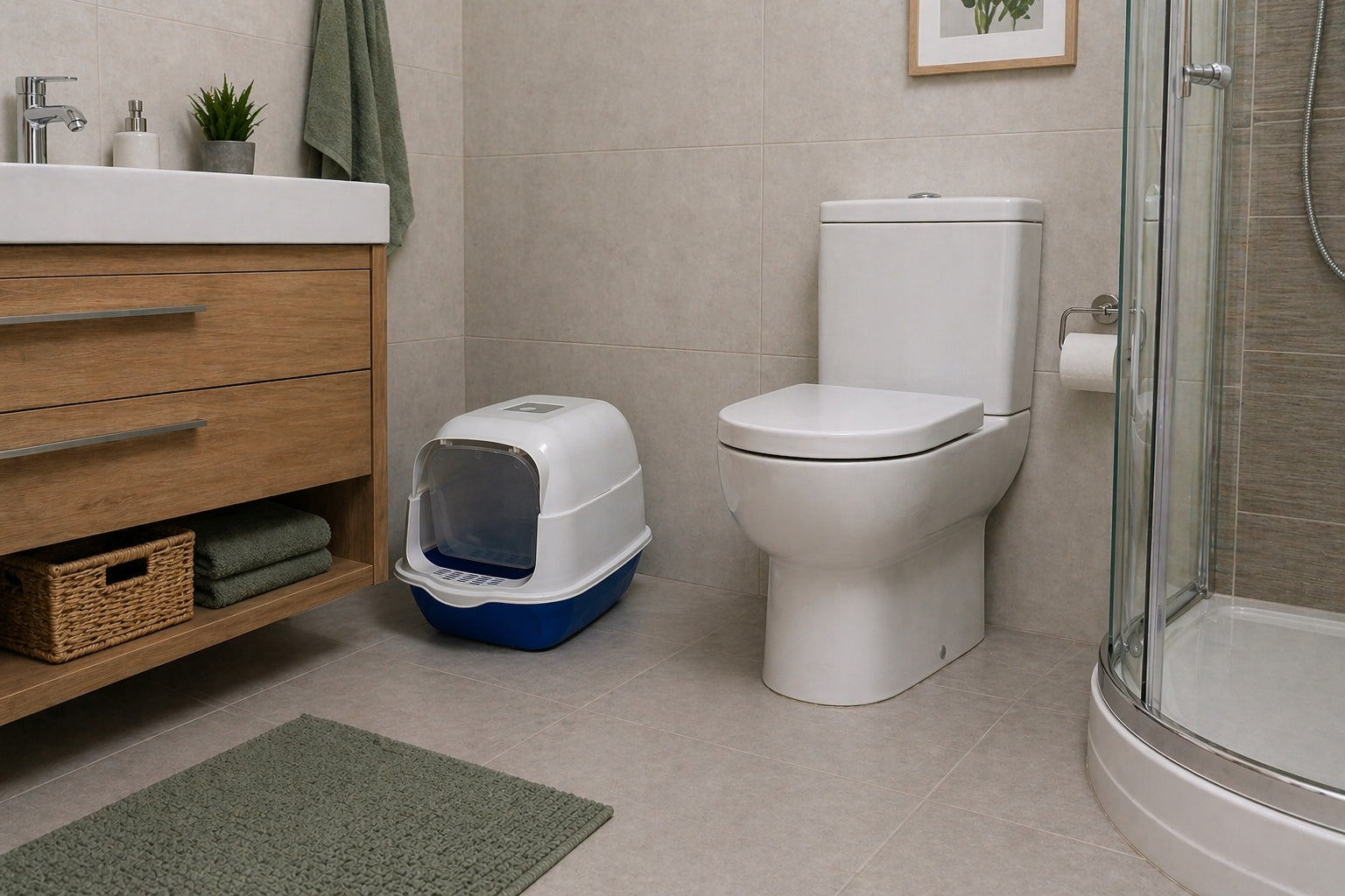 LITTER BOX CLOSED FOR CAT WITH FILTER+BLADE LARGE BLUE DESIGN COMFORT Length 50 cm