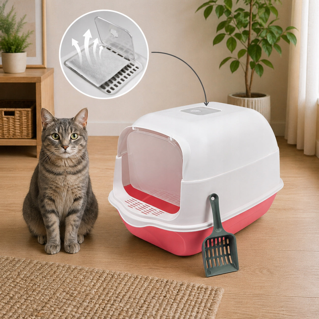 LITTER BOX CLOSED FOR CAT WITH FILTER+BLADE LARGE XL PINK DESIGN COMFORT Color pink