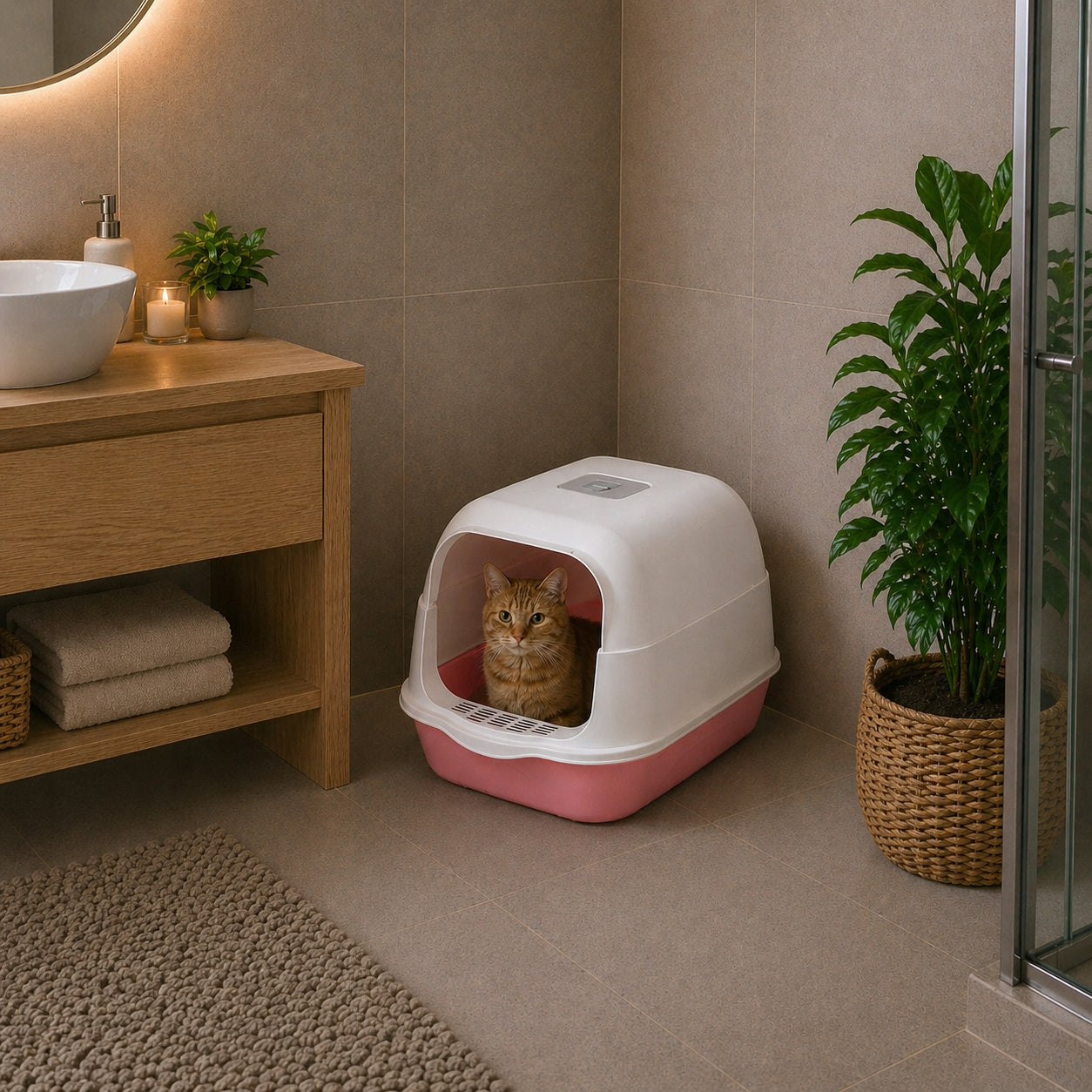 LITTER BOX CLOSED FOR CAT WITH FILTER+BLADE LARGE XL PINK DESIGN COMFORT Model Kuweta zamkniętaAT009