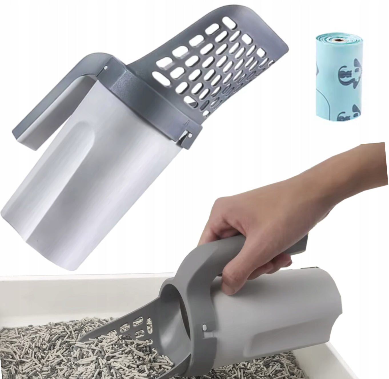 LITTER BOX SPATULA CONTAINER LITTER SHOVEL LARGE + FECES BAGS