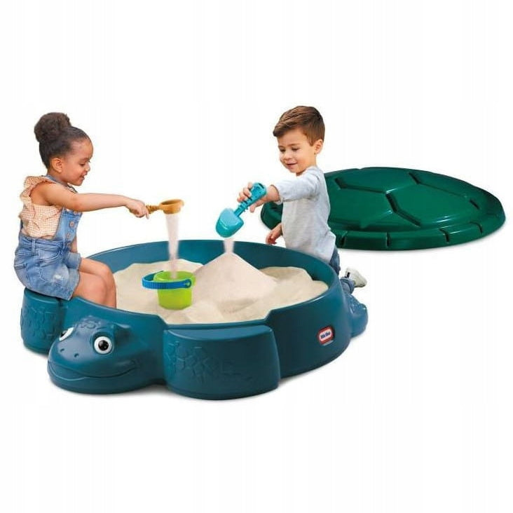 LITTLE TIKES TURQUOISE GARDEN SANDBOX WITH TURTLE COVER 2 SEATS 1+ Brand Little Tikes
