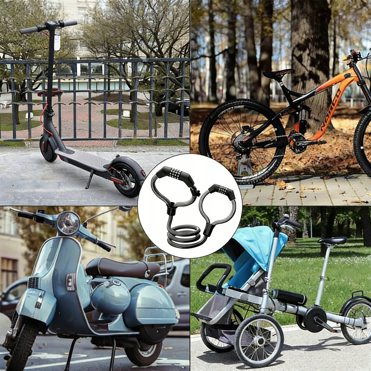 LOCK FOR ELECTRIC SCOOTER 12 MM COMBINATION LOCK 105 CM BLACK Brand no brand