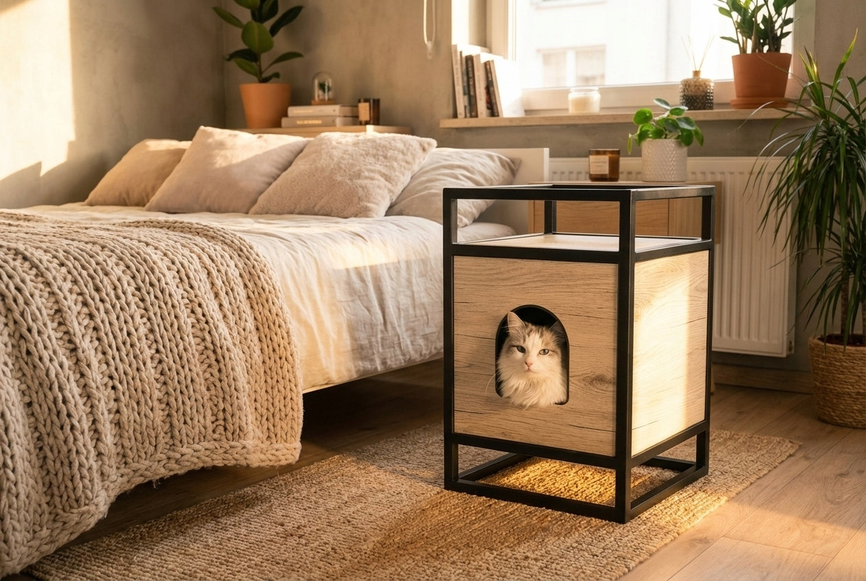 LOF.CATS Loft style cat house, modern bed wood metal Color brown