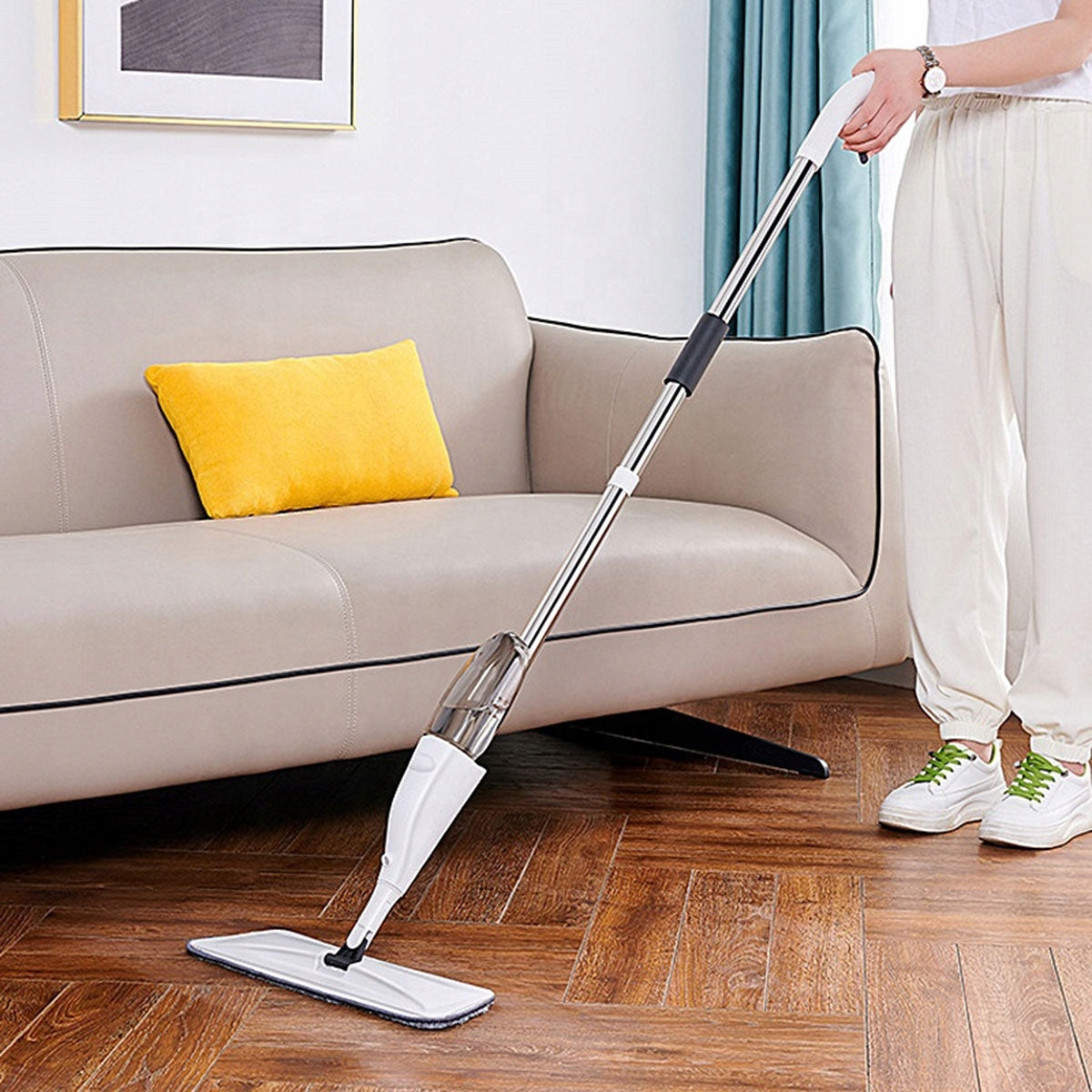 LONG FLAT MOP FOR WASHING THE FLOOR WITH WASHER + MICROFIBER CARTRIDGE Packaging status original