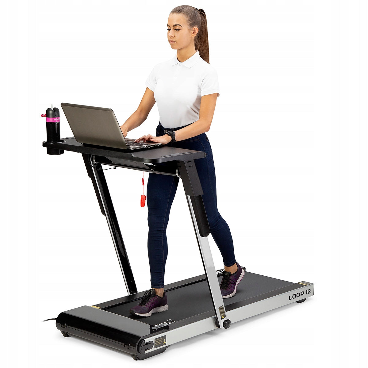 LOOP12 MULTI GRAY ELECTRIC TREADMILL WITH DESK HMS Measurements training duration distance number of steps speed burned calories
