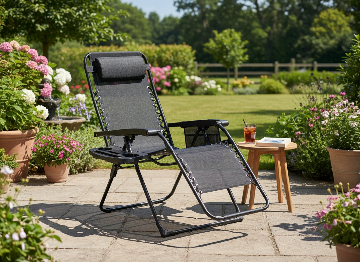 LOUNGE CHAIR CAMPING GARDEN CHAIR ZERO GRAVITY FOLDING STAND Frame material metal