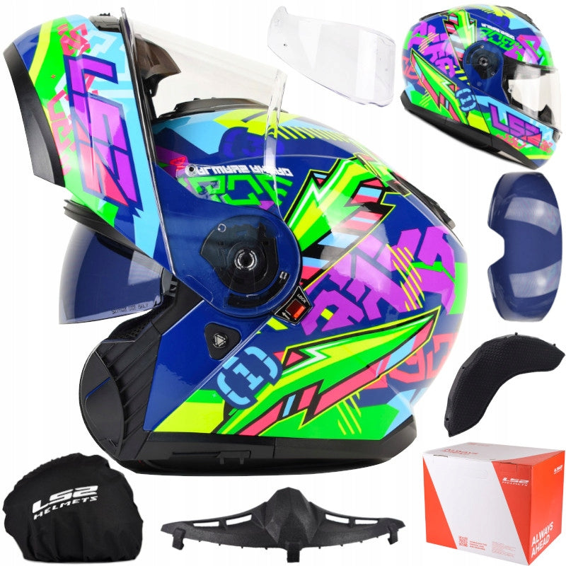 LS2 FF908 STROBE II SVENT BLUE GREEN MOTORCYCLE HELMET JAW BLENDA L