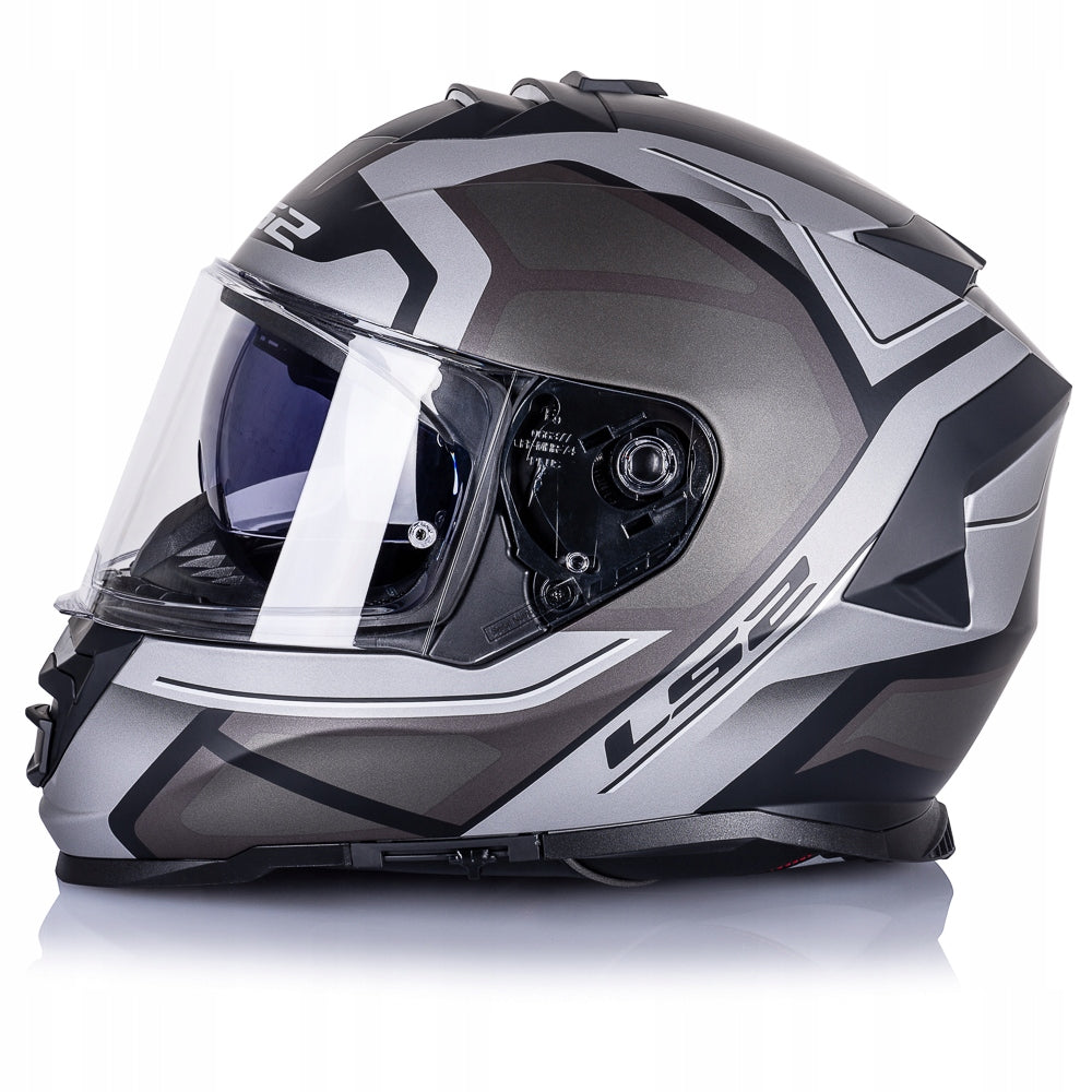 LS2 INTEGRAL MOTORCYCLE HELMET WITH BLEND FF800 STORM II FASTER MAT TITAN S Visor Features enhanced scratch resistance integrated sun visor