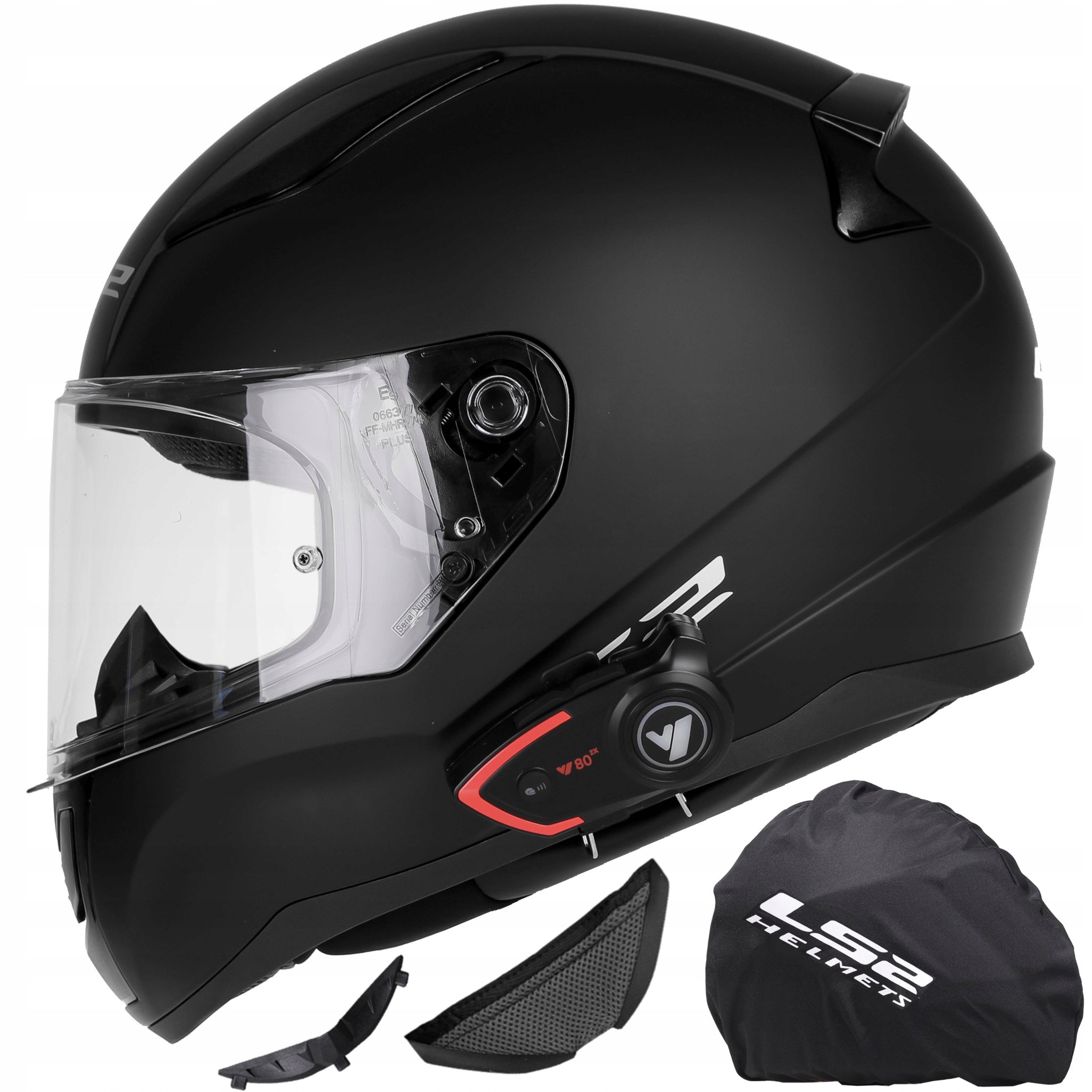 LS2 MOTORCYCLE HELMET FF353 RAPID II BLACK MAT + INTERCOM V80 BLUETOOTH